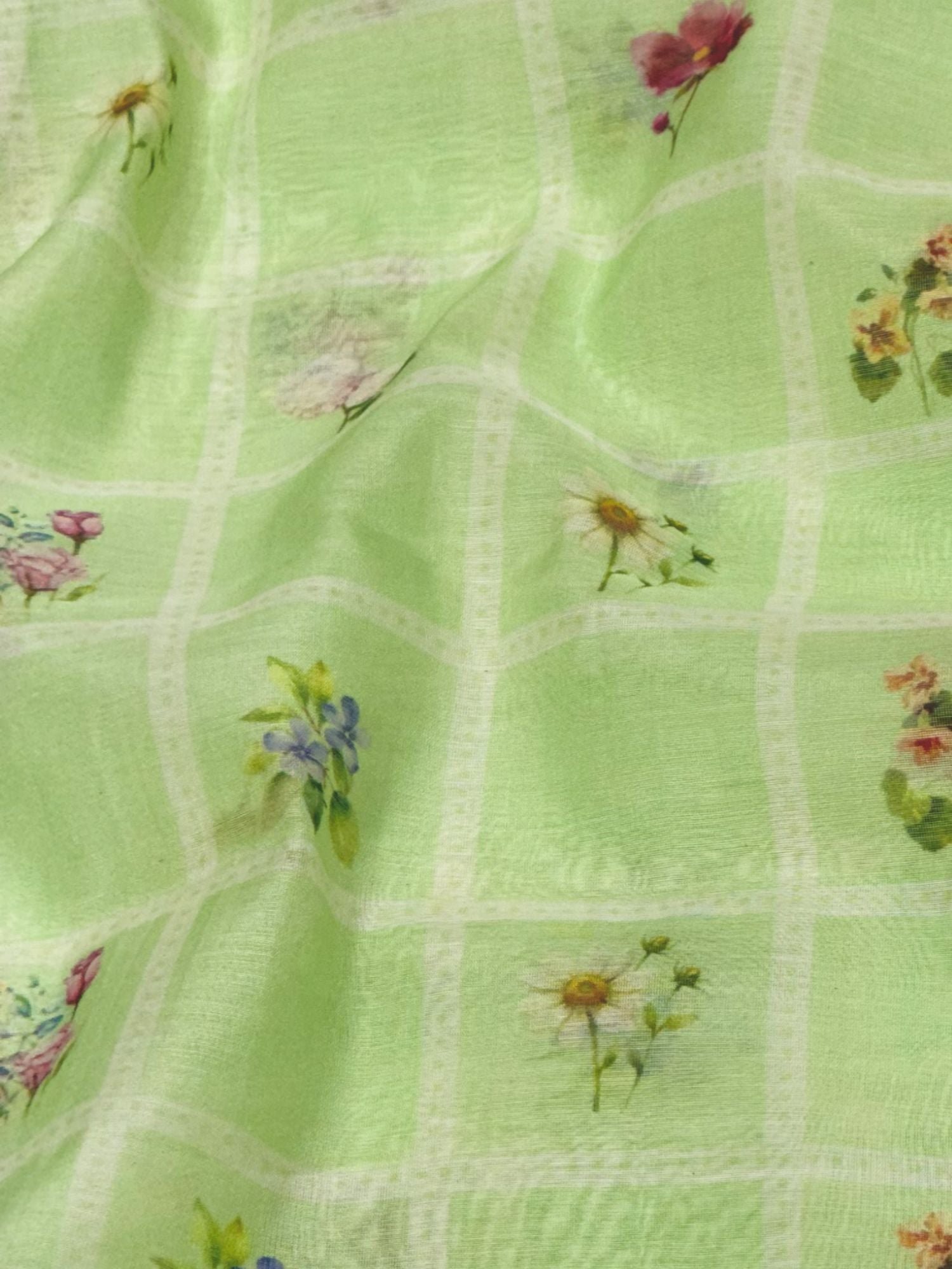 Green Printed Mul Fabric