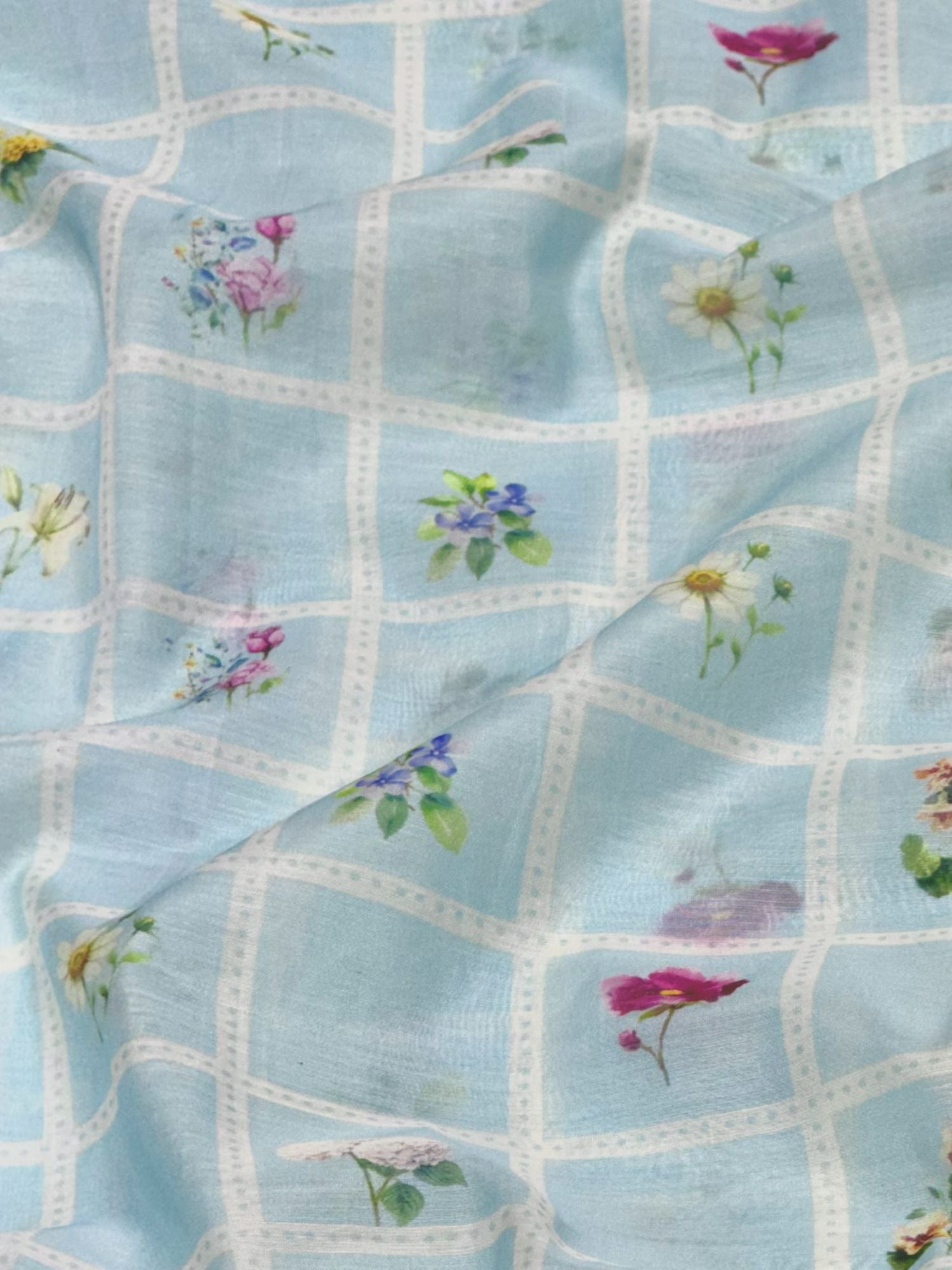 Powder Blue Printed Mul Fabric