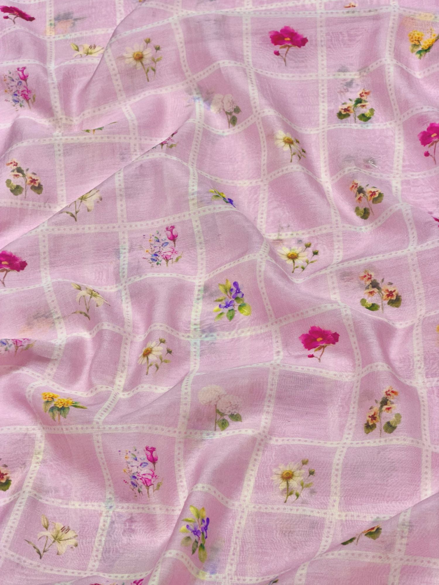 Pastel Pink Printed Mul Fabric