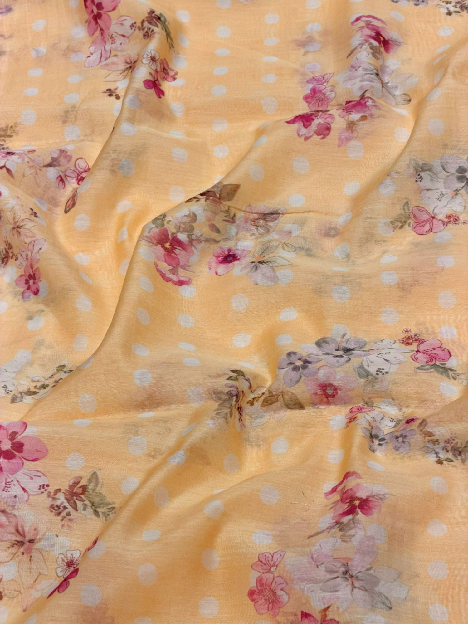 Honey Yellow Printed Mul Fabric