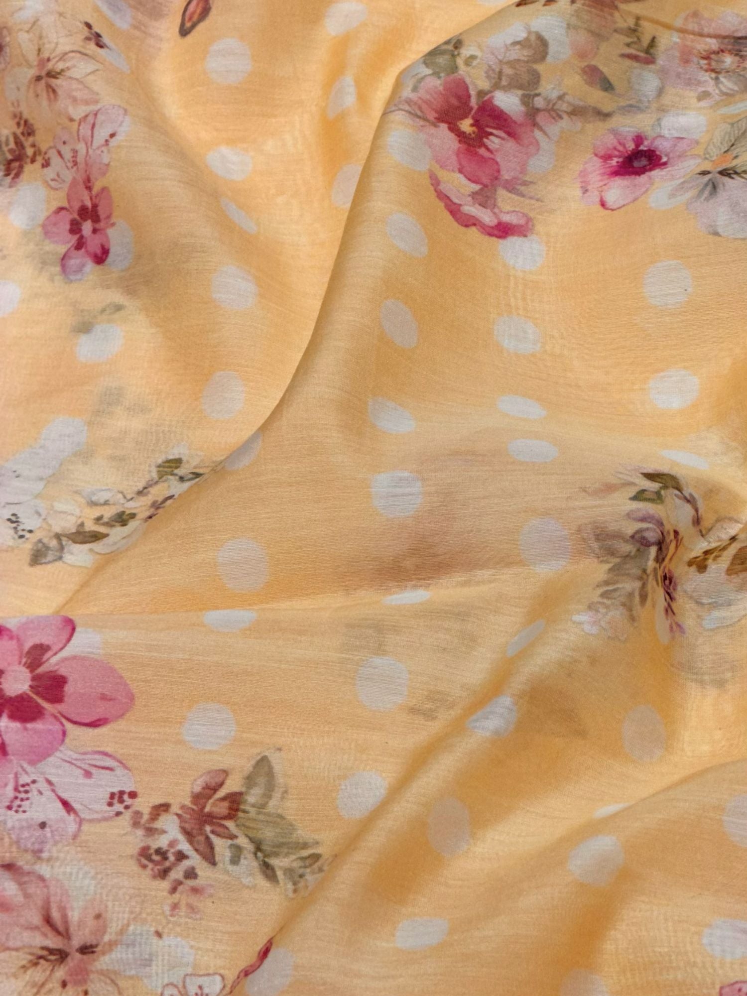 Honey Yellow Printed Mul Fabric