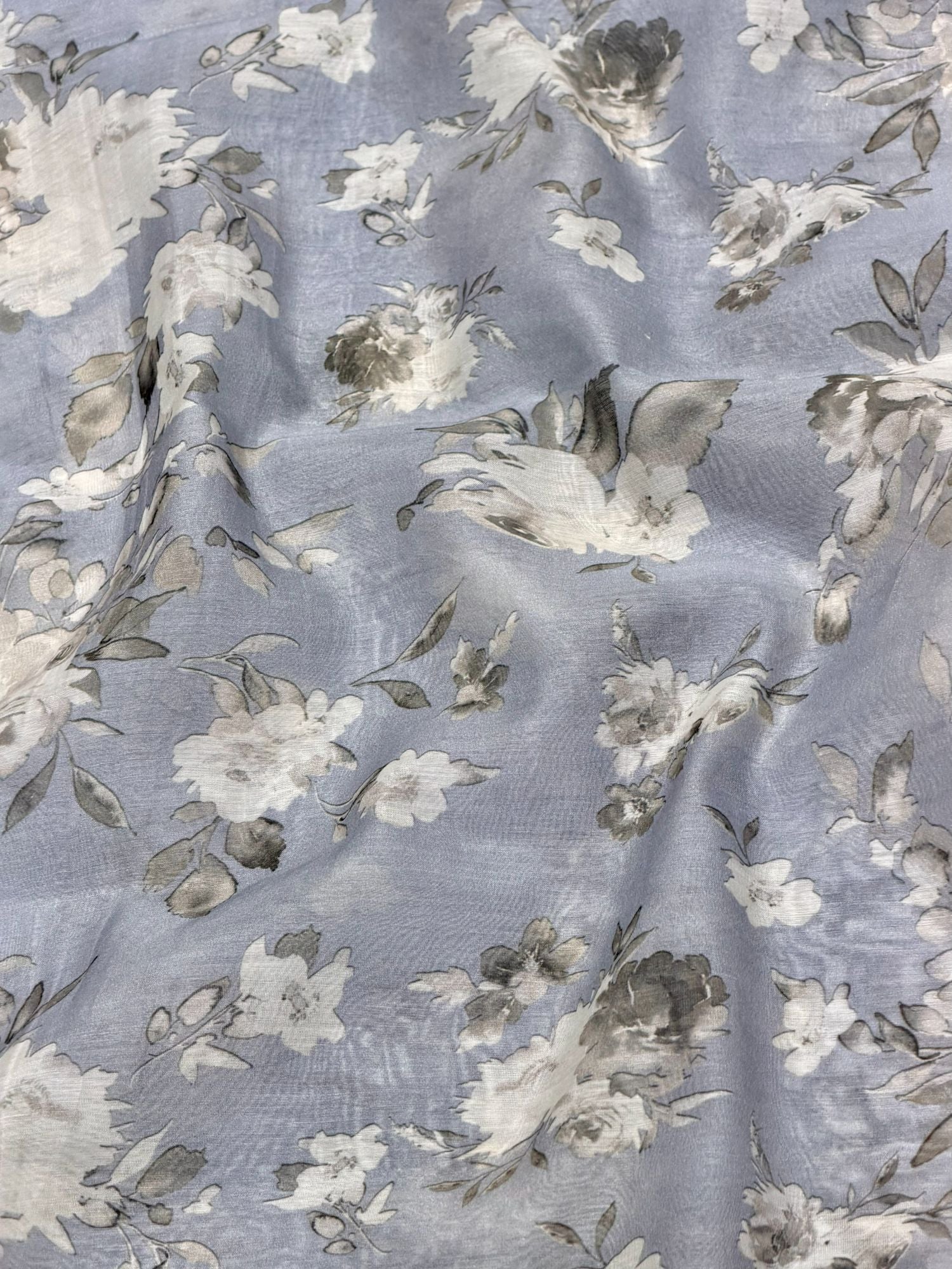 Powder Blue Printed Mul Fabric