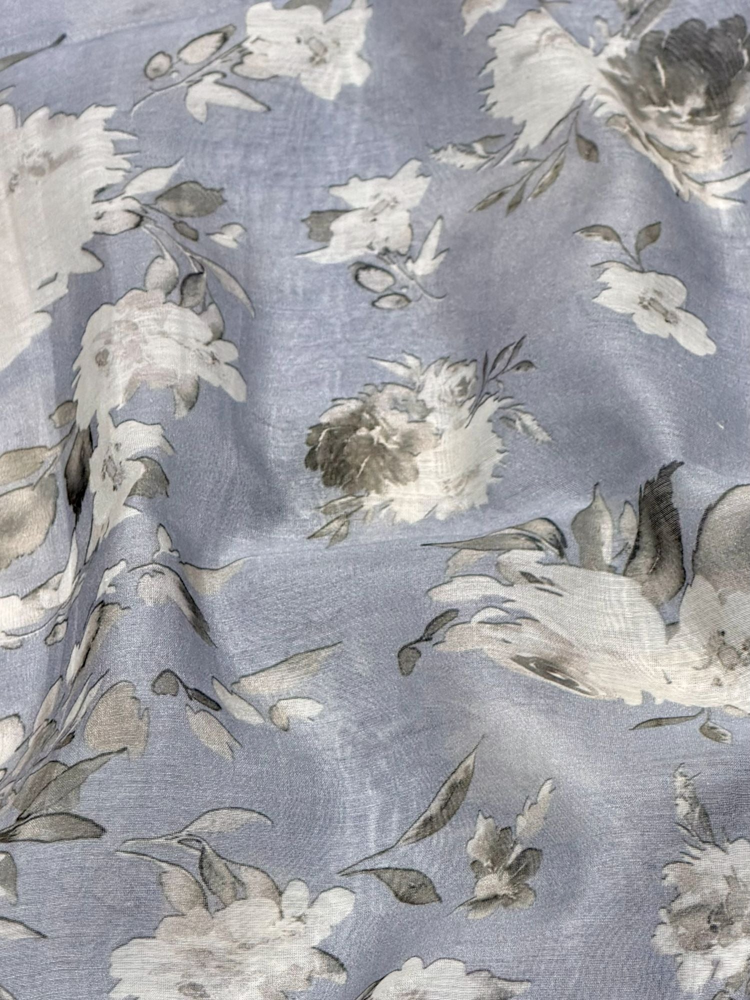 Powder Blue Printed Mul Fabric