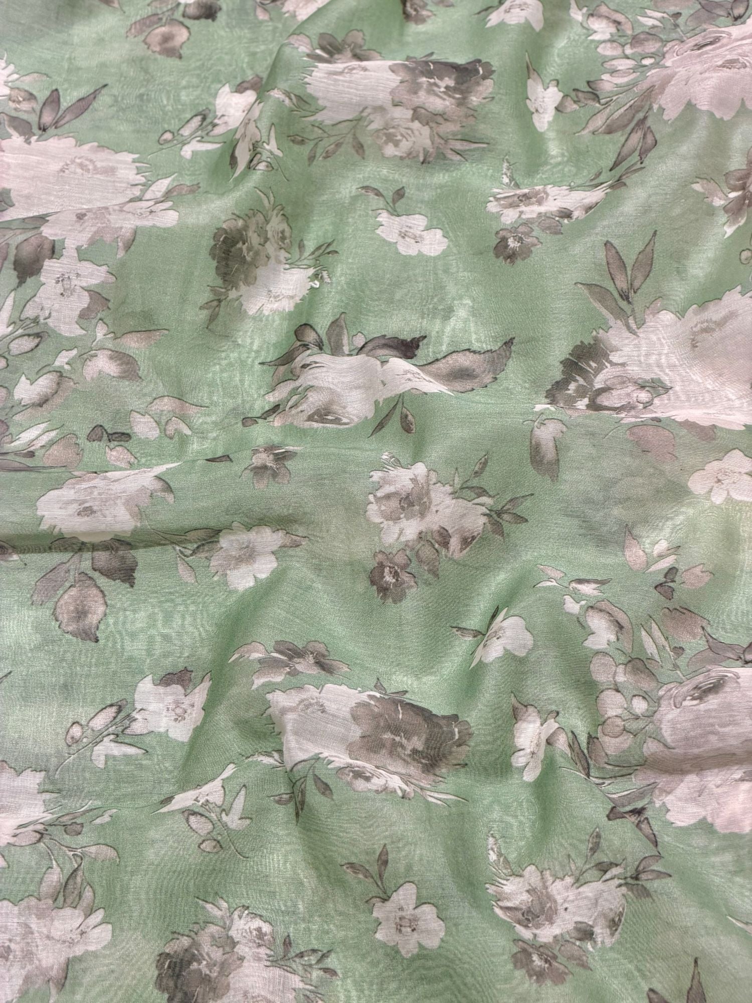 Mint Green Printed Mul Fabric