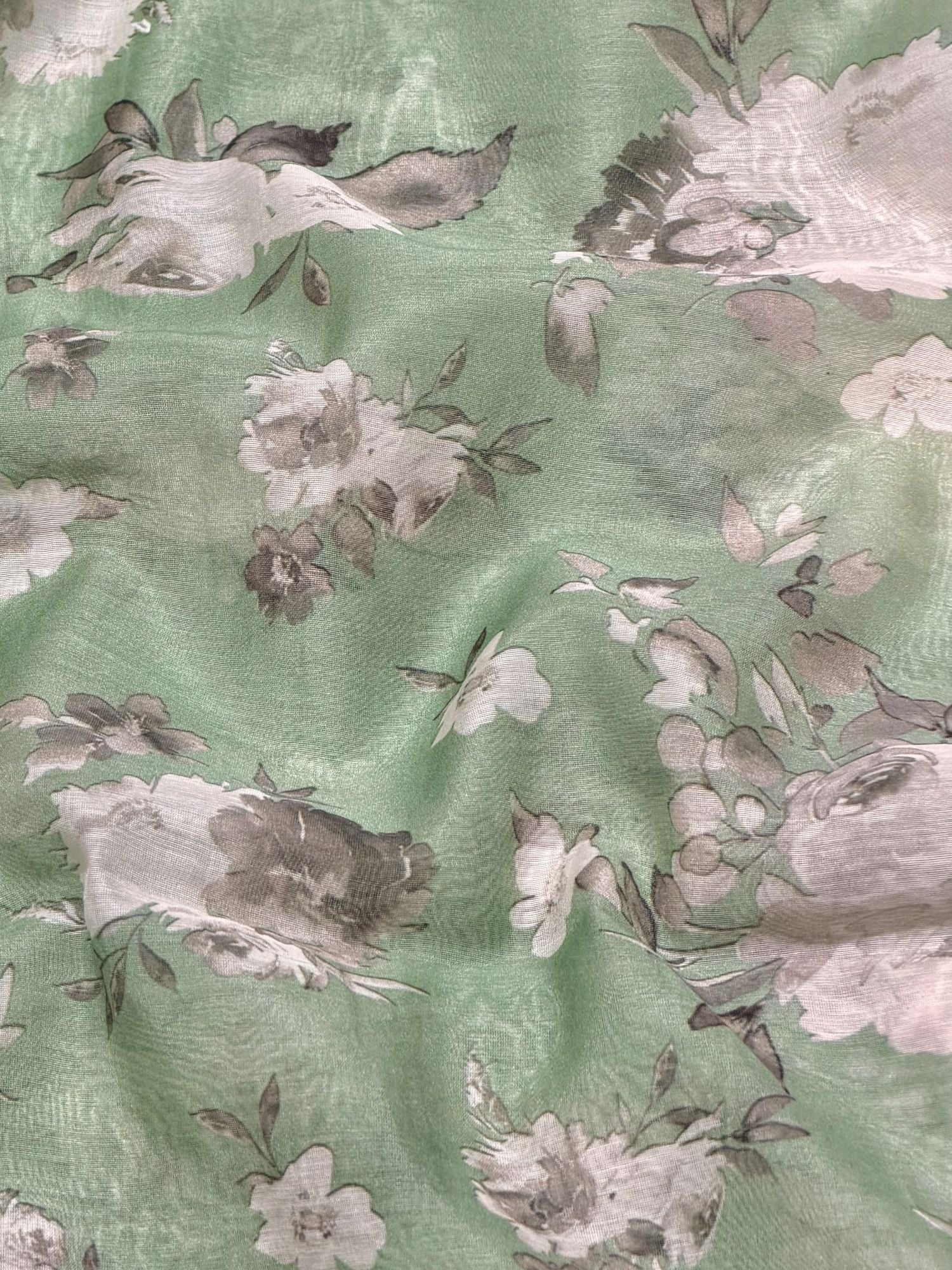 Mint Green Printed Mul Fabric
