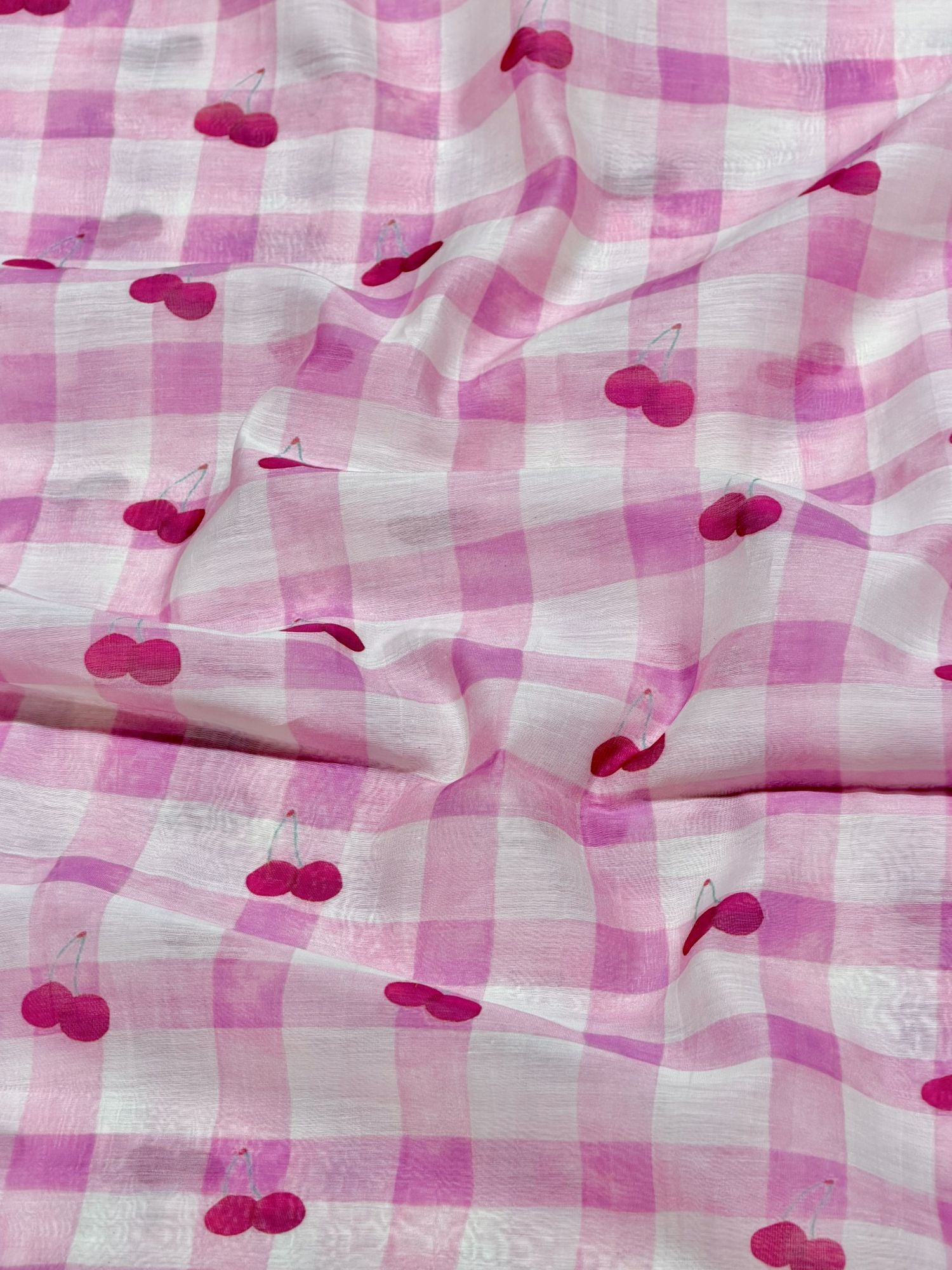 Pink & Ivory Printed Mul Fabric