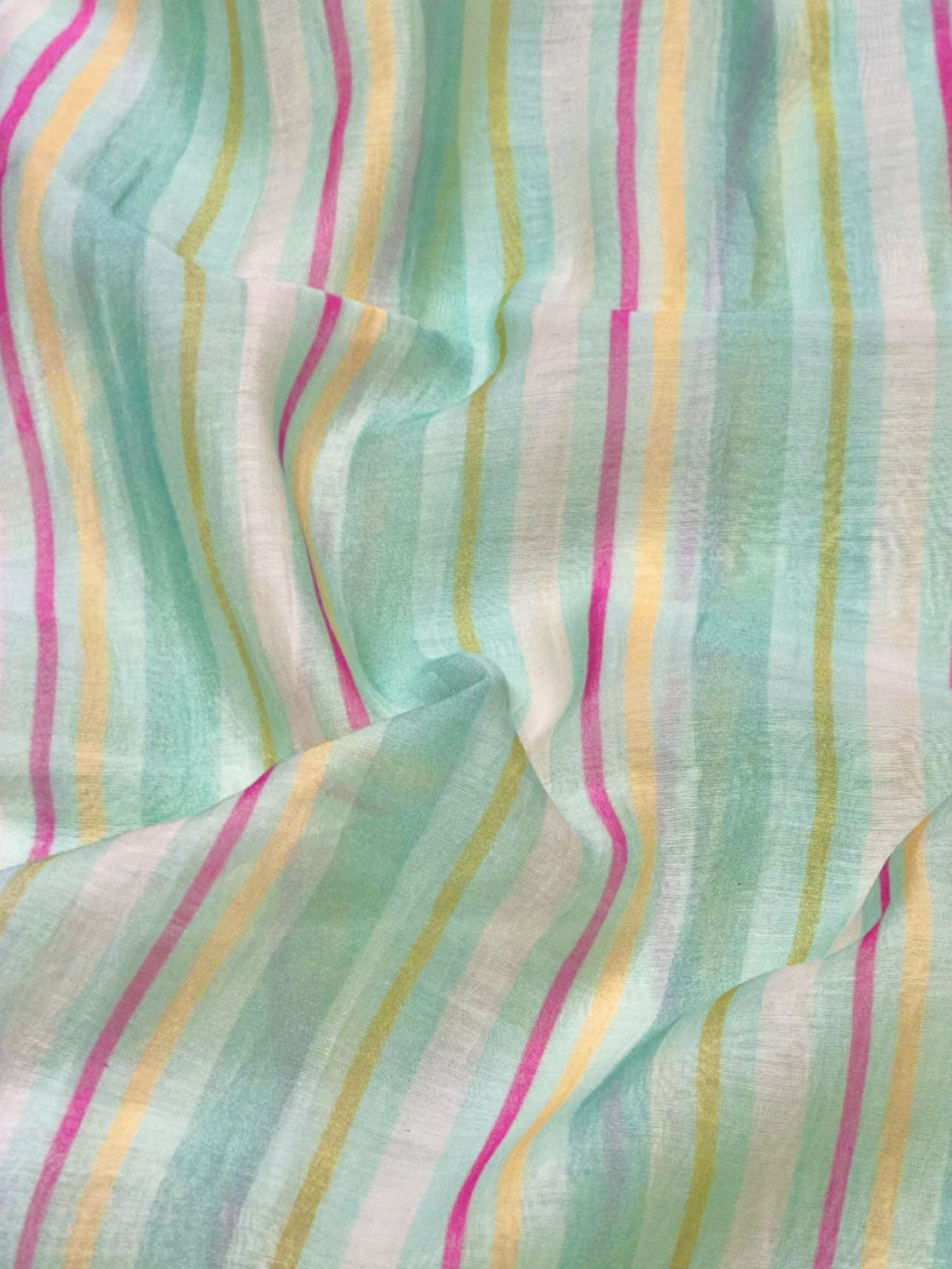 Mint Green Pastel Stripe Mul Cotton Printed Fabric