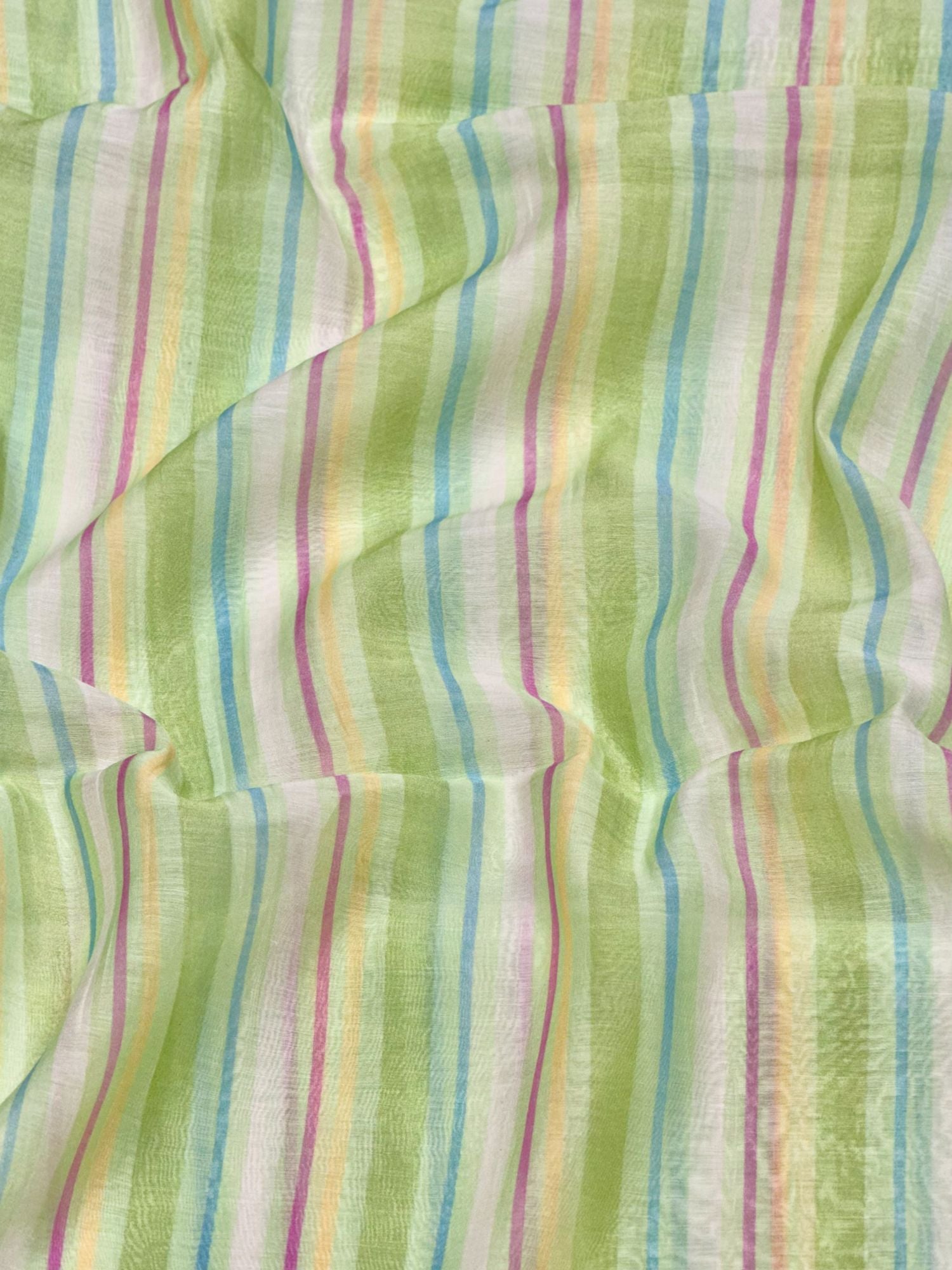 Lime Pastel Stripe Mul Cotton Printed Fabric