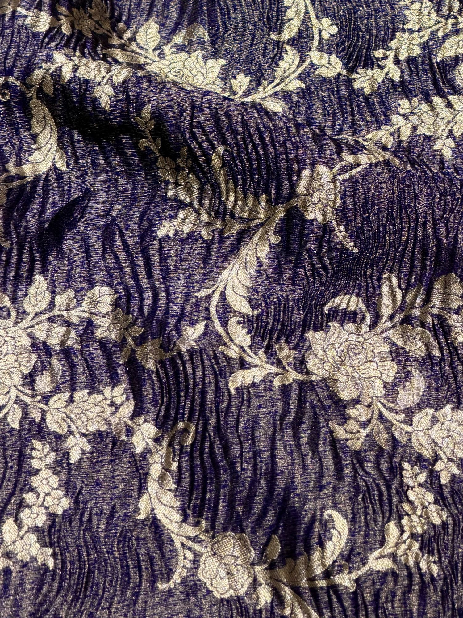 Royal Blue Floral Crush Tissue Silk Fabric