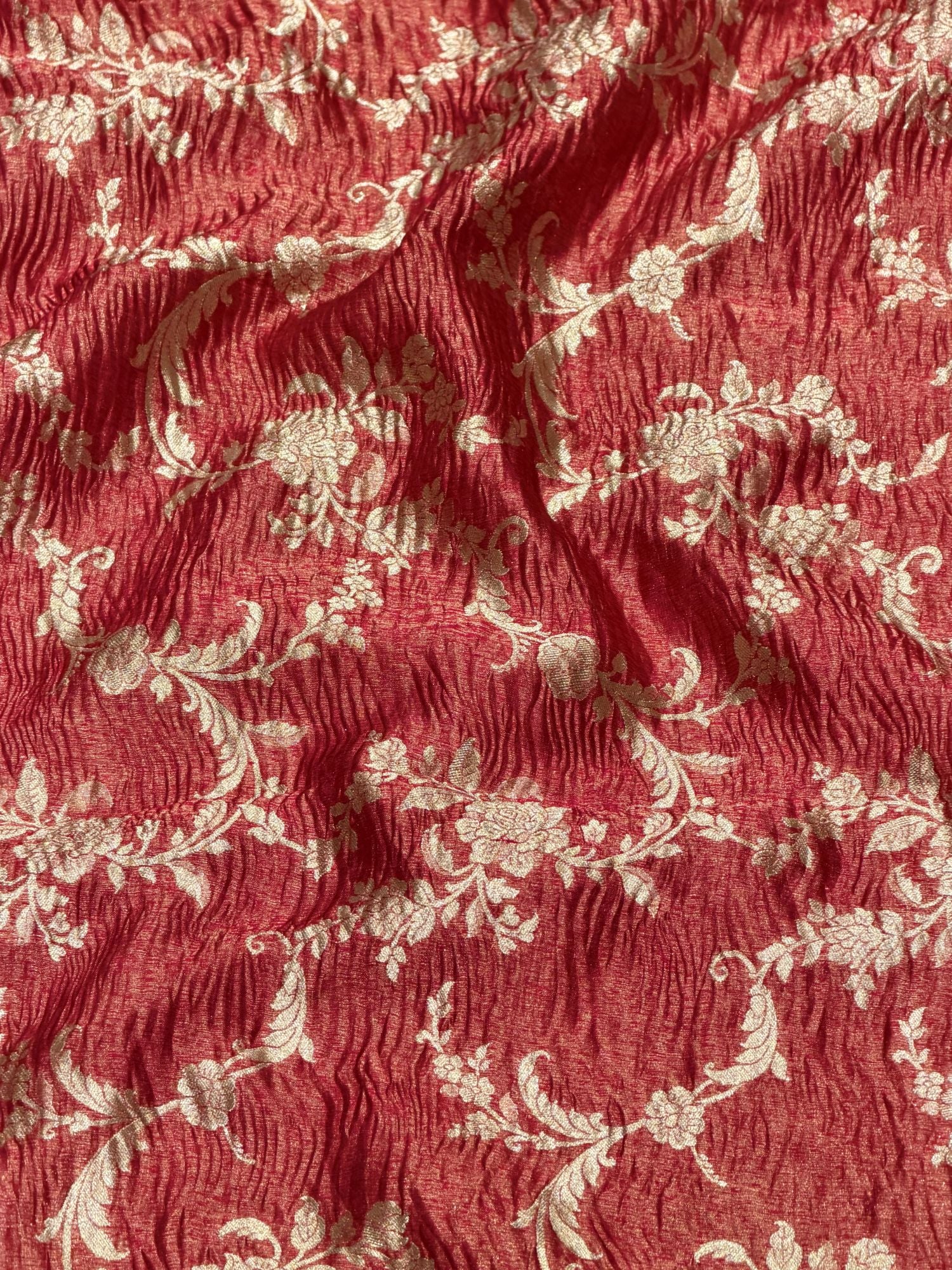 Red Floral Crush Tissue Silk Fabric