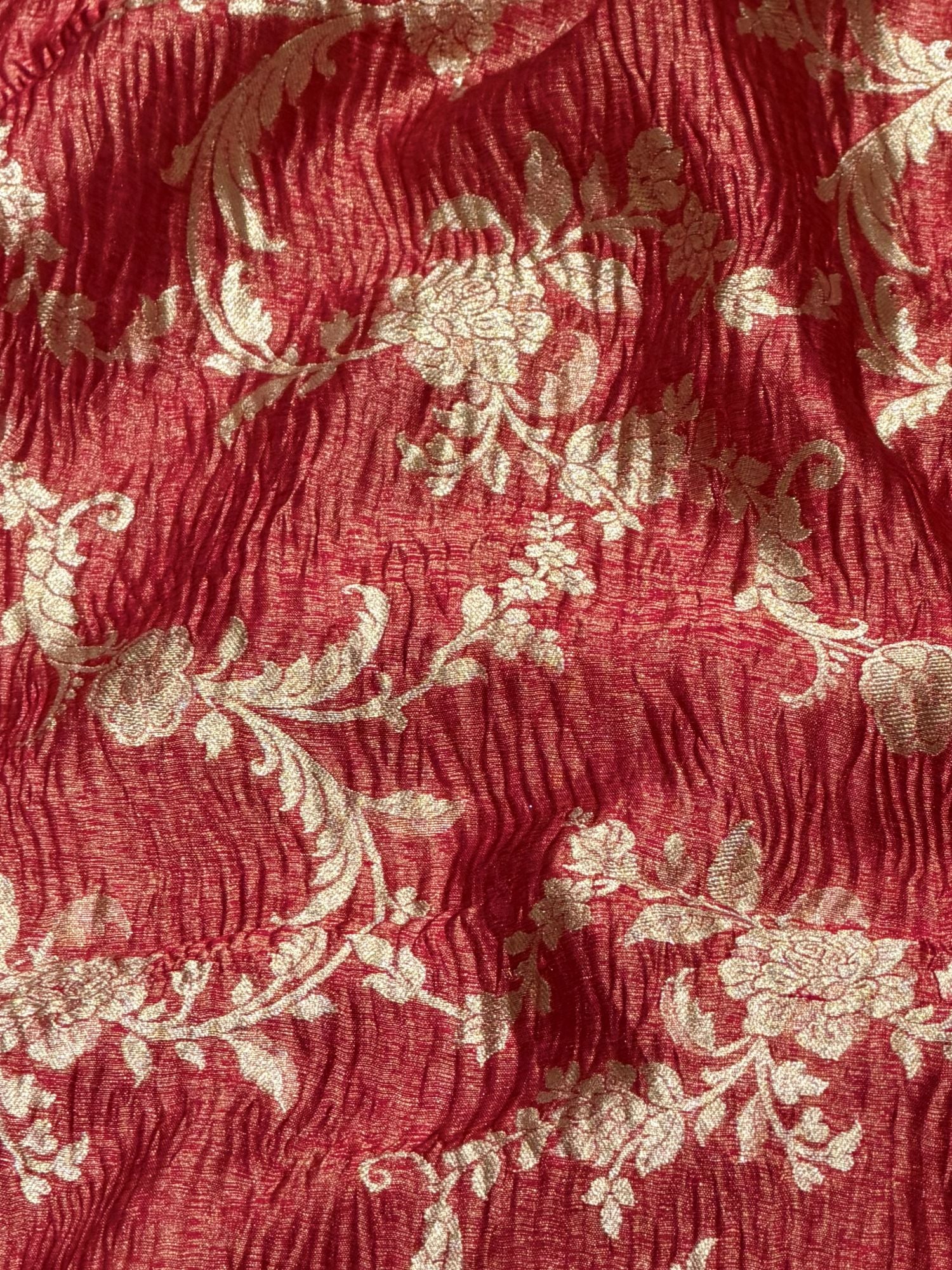 Red Floral Crush Tissue Silk Fabric