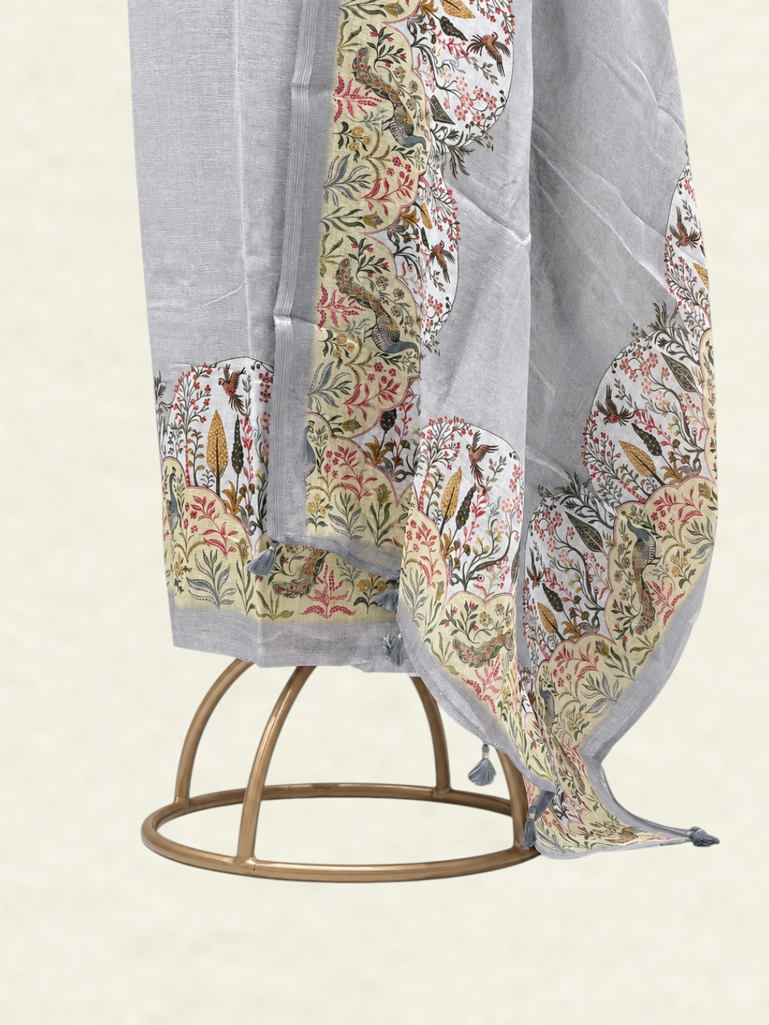 Pure Linen Grey Suit Set with Printed Dupatta