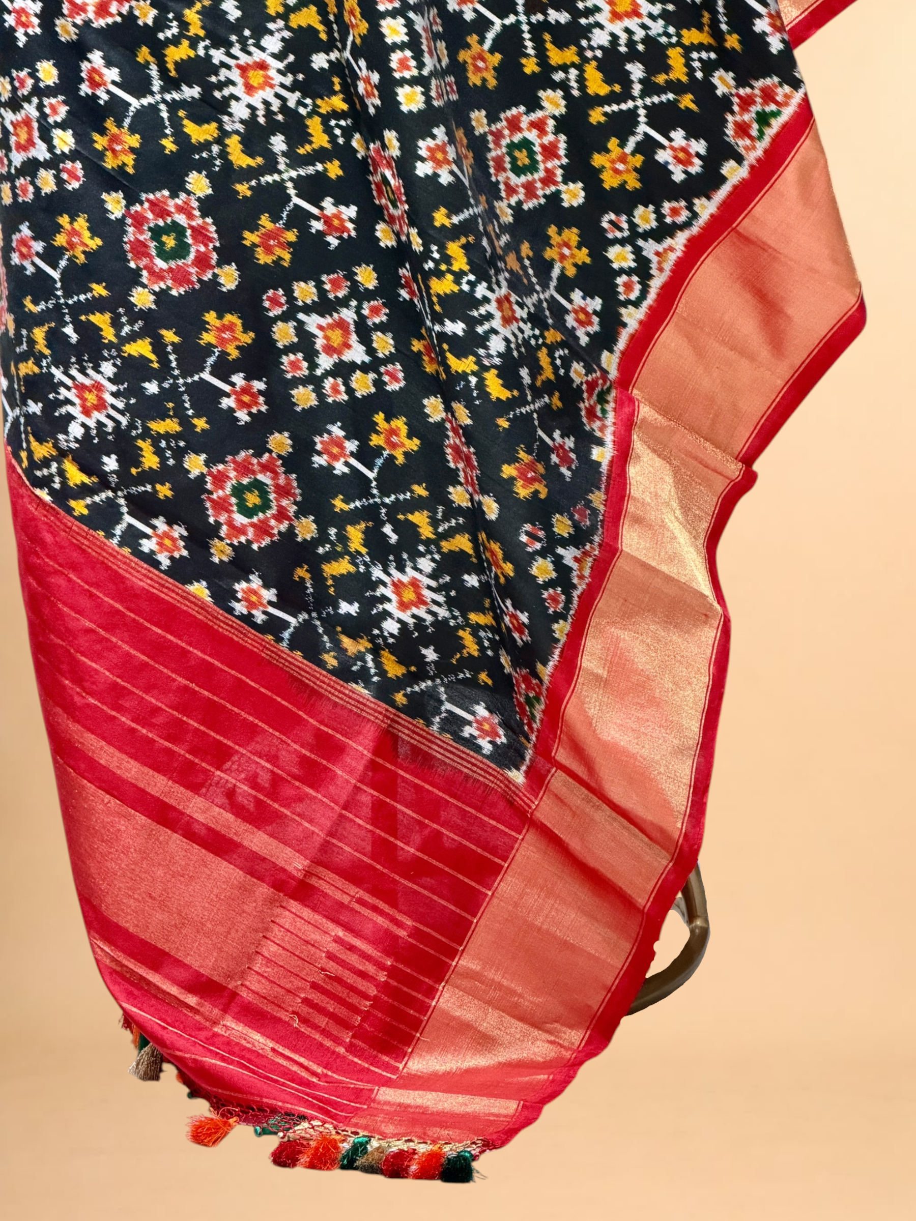 Black Banarasi Katan Silk Ikkat Dupatta
