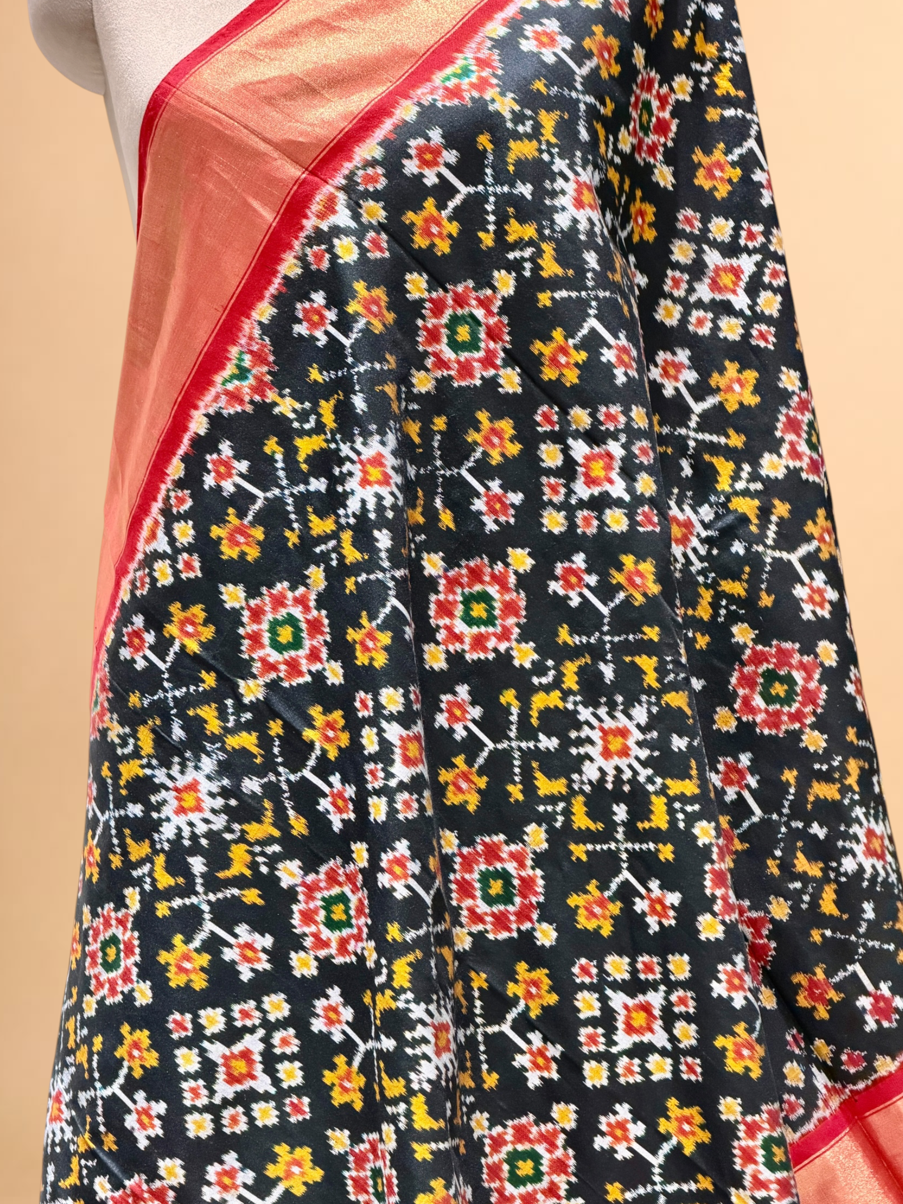 Black Banarasi Katan Silk Ikkat Dupatta