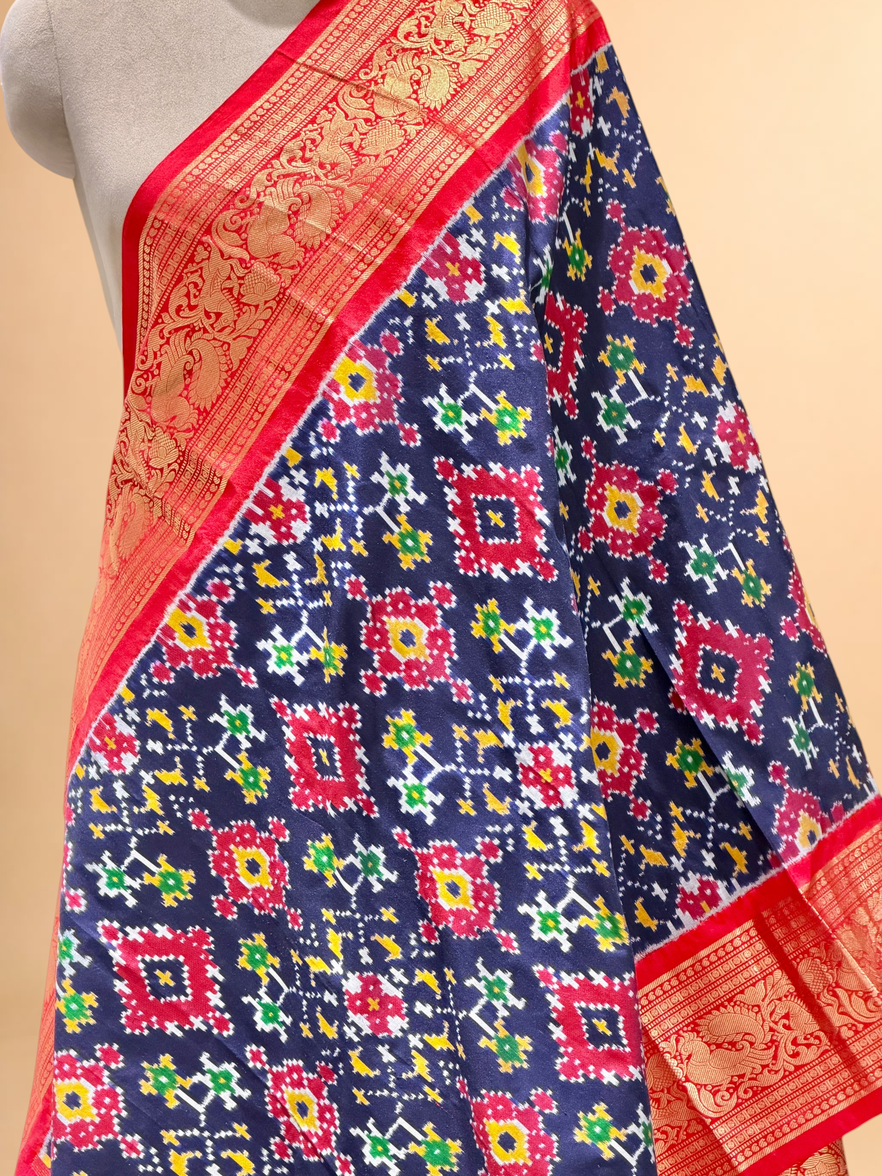 Navy Blue Banarasi Katan Silk Ikkat Dupatta
