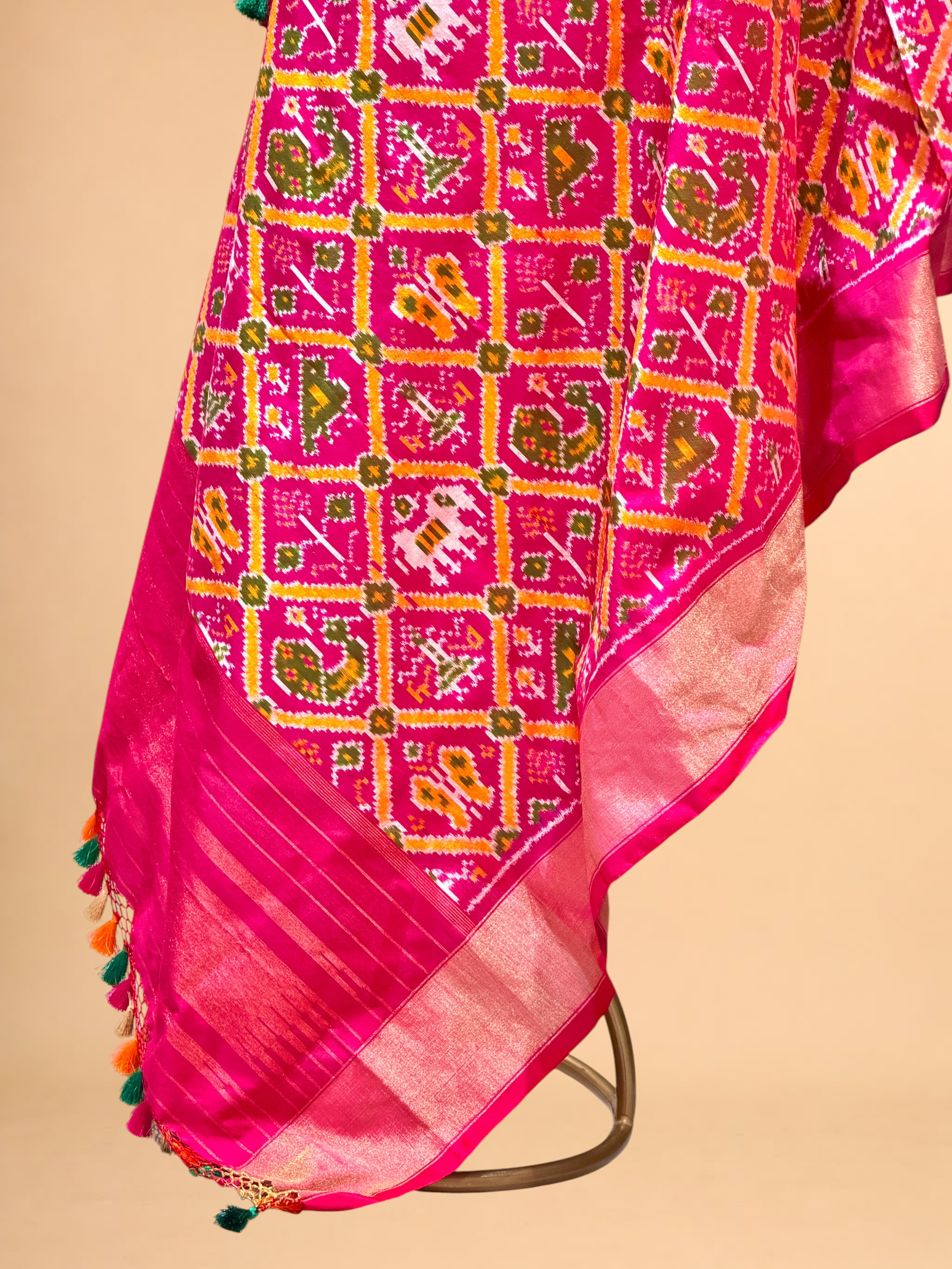 Bright Pink Banarasi Katan Silk Ikkat Dupatta