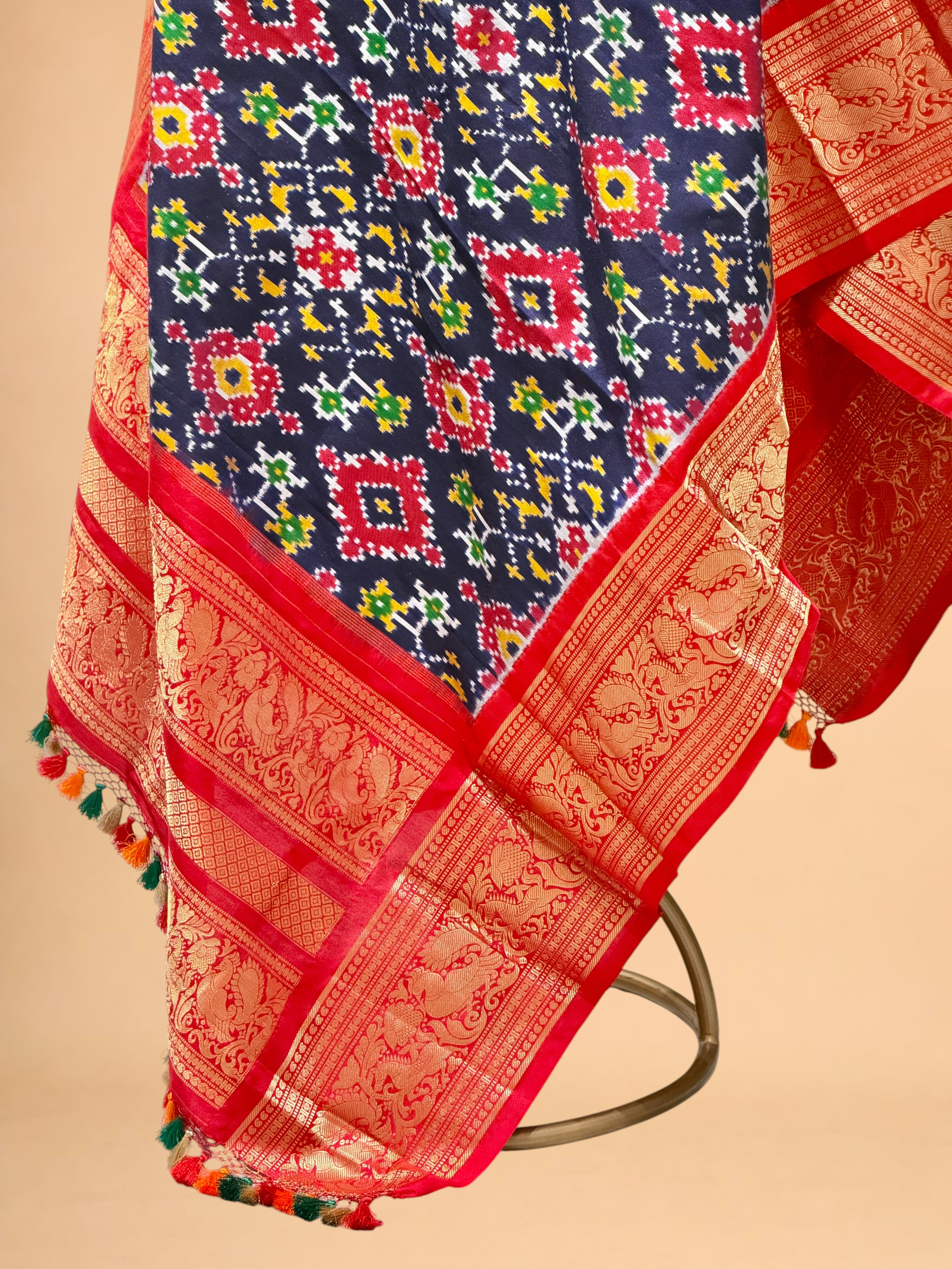 Navy Blue Banarasi Katan Silk Ikkat Dupatta