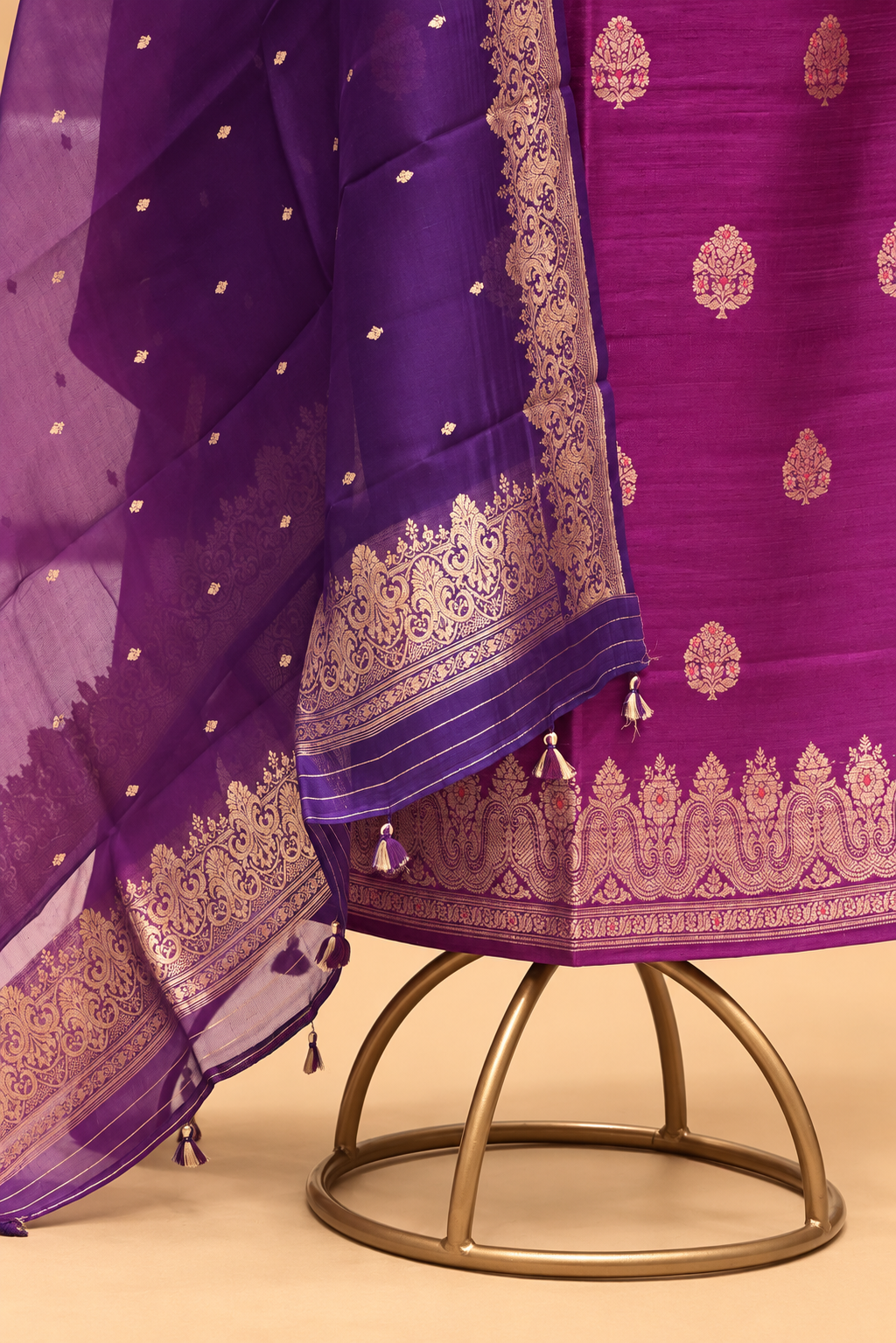 Plum Purple Pure Raw Silk Suit Set with Ombré Organza Dupatta