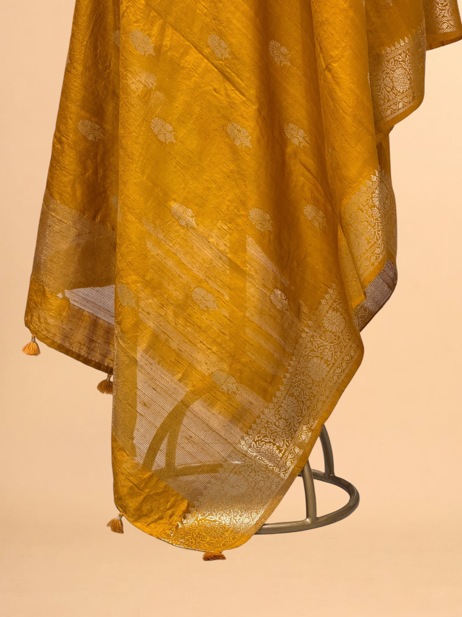 Mustard Yellow Banarasi Raw Silk Dupatta with Gold Zari Floral Bootis