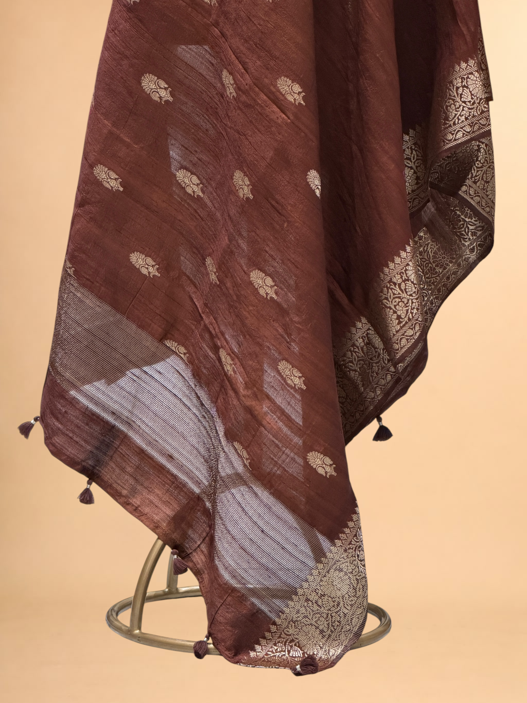 Coffee Brown Banarasi Raw Silk Dupatta with Gold Zari Floral Bootis