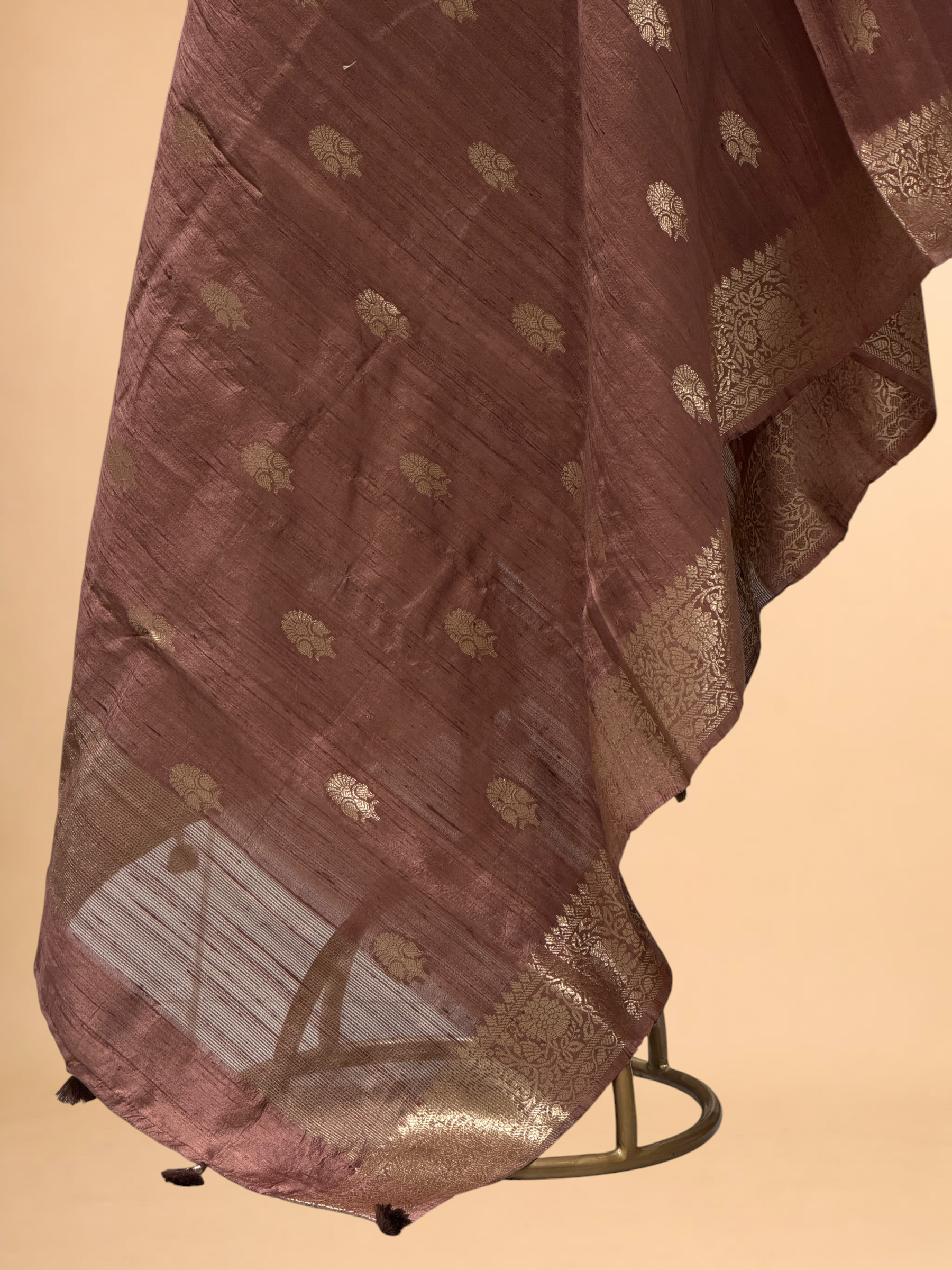 Dusty Mauve Banarasi Raw Silk Dupatta with Gold Zari Floral Bootis