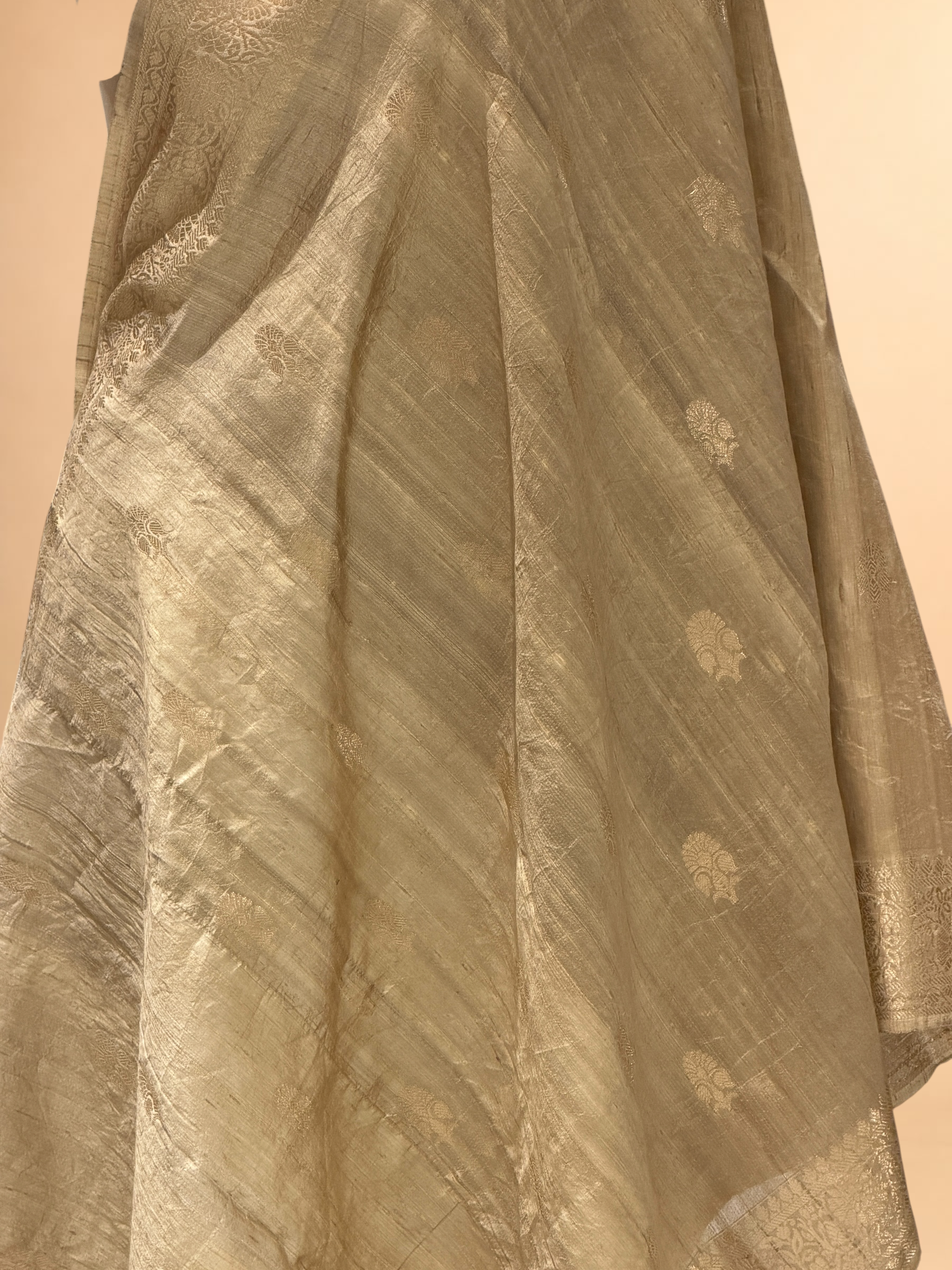 Champagne Gold Banarasi Raw Silk Dupatta with Gold Zari Floral Bootis