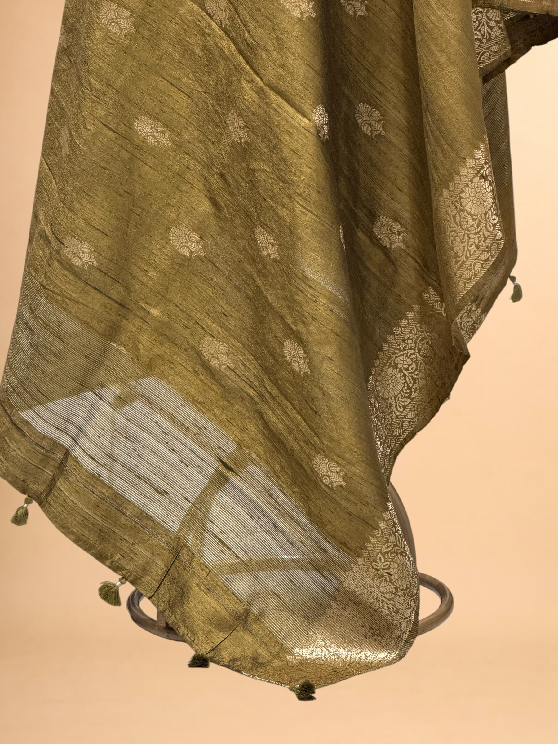 Olive Green Banarasi Raw Silk Dupatta with Gold Zari Floral Bootis