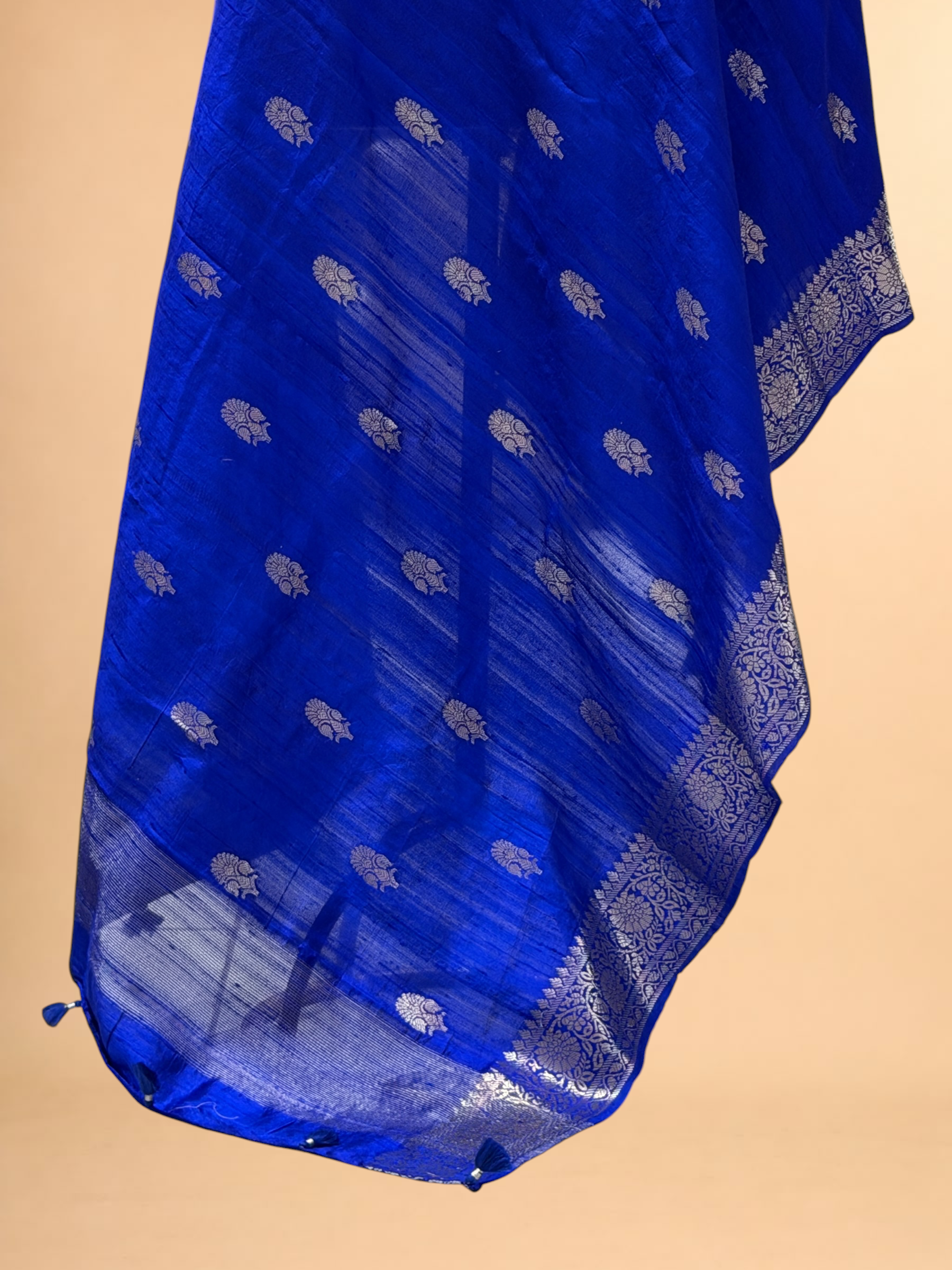 Royal Blue Banarasi Raw Silk Dupatta with Gold Zari Floral Bootis