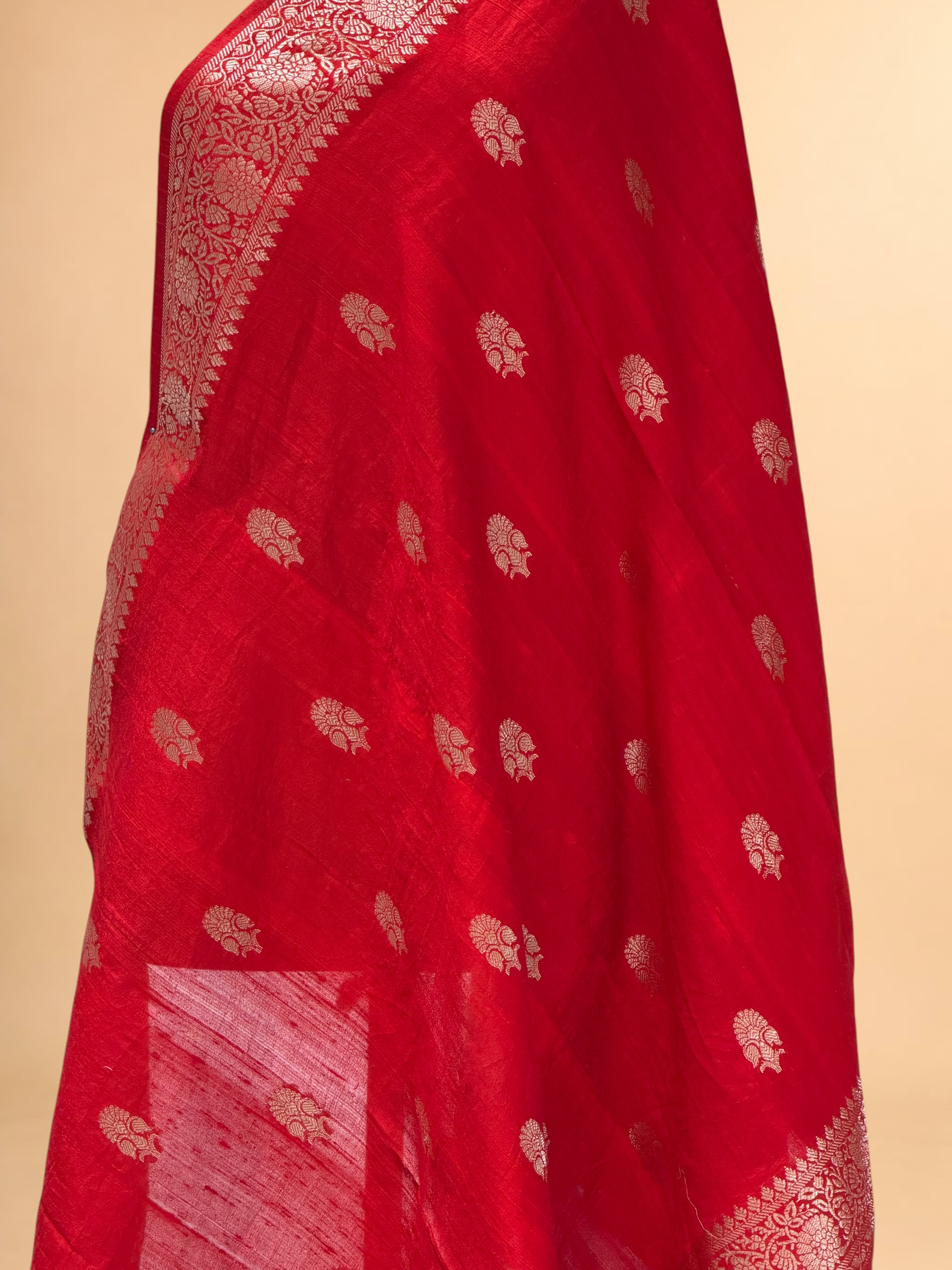 Red Banarasi Raw Silk Dupatta with Gold Zari Floral Bootis
