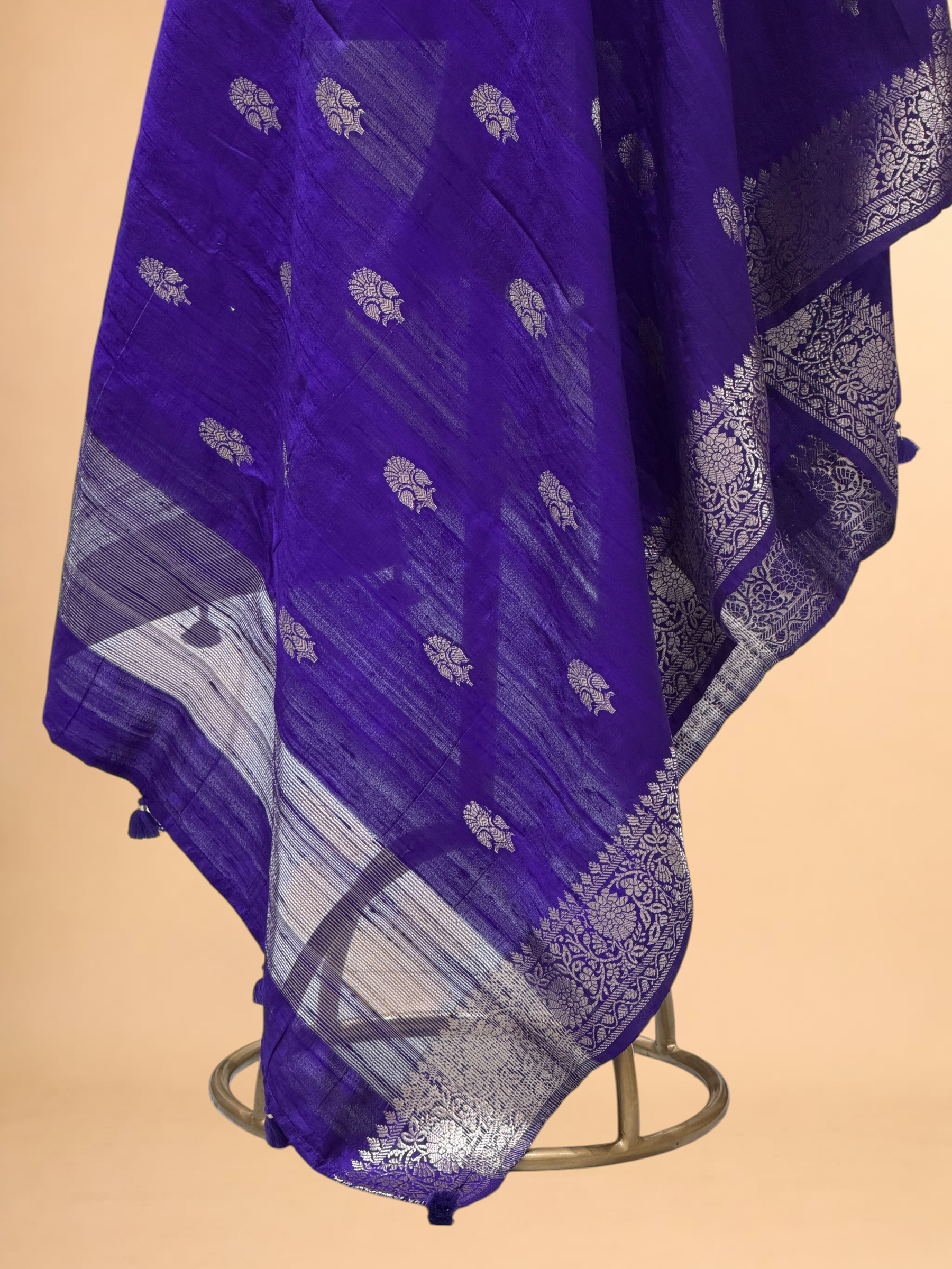 Royal Purple Banarasi Raw Silk Dupatta with Gold Zari Floral Bootis