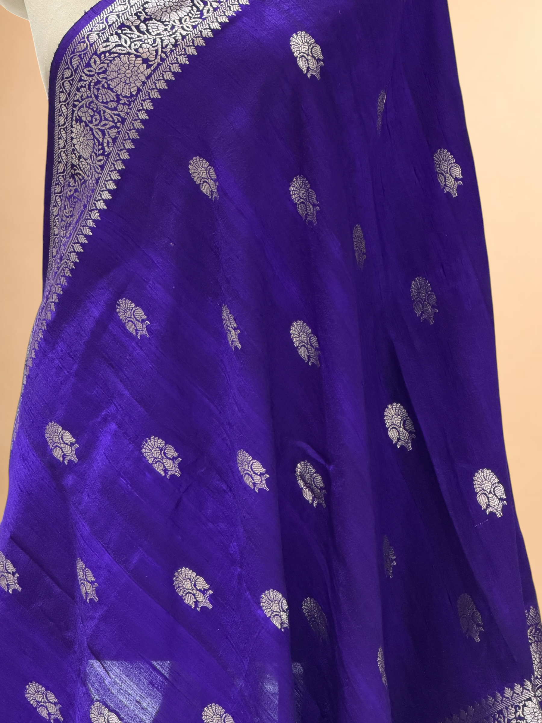 Royal Purple Banarasi Raw Silk Dupatta with Gold Zari Floral Bootis