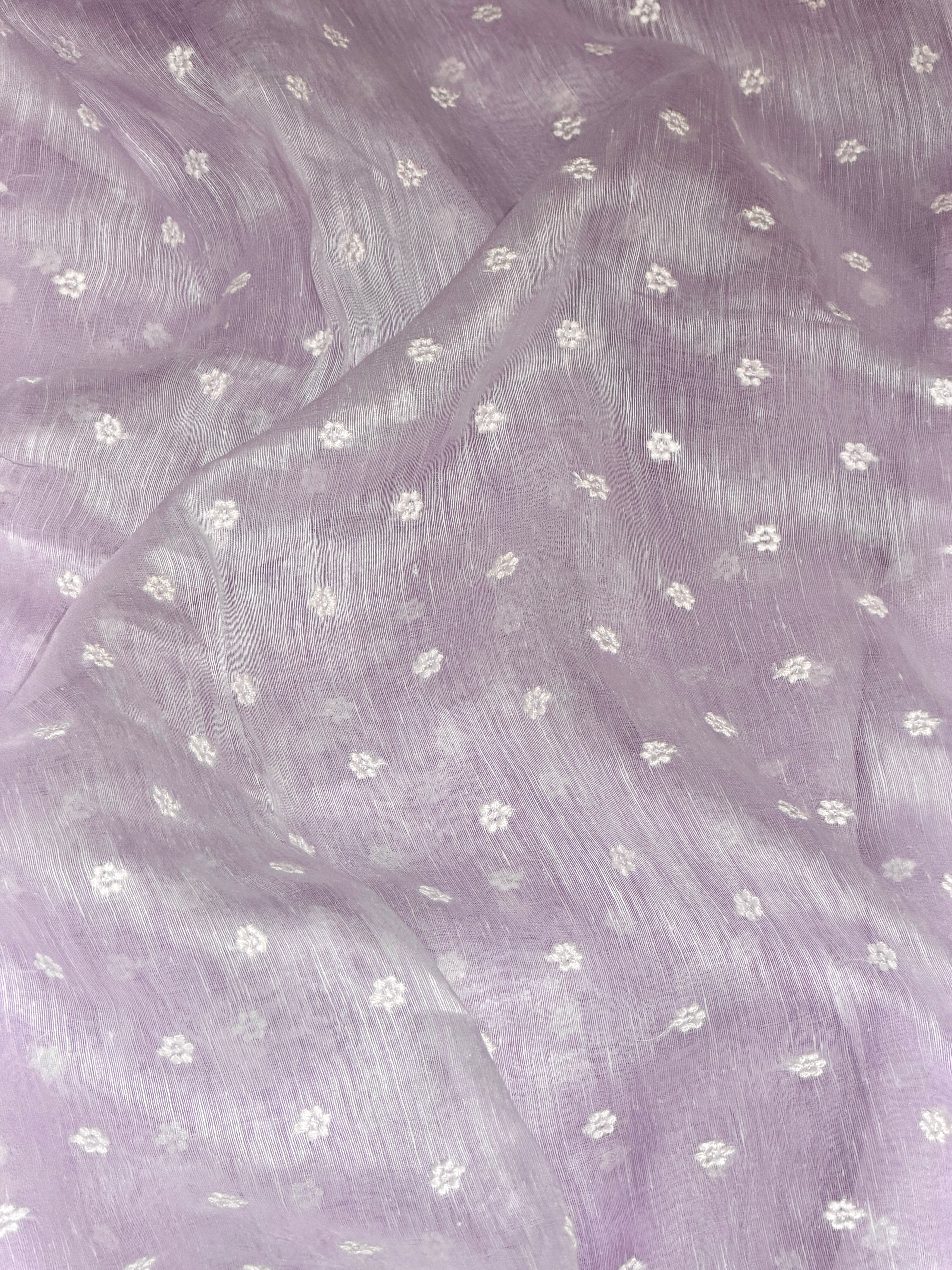 Pastel Pink Silk Linen Fabric With Flower Embroidery