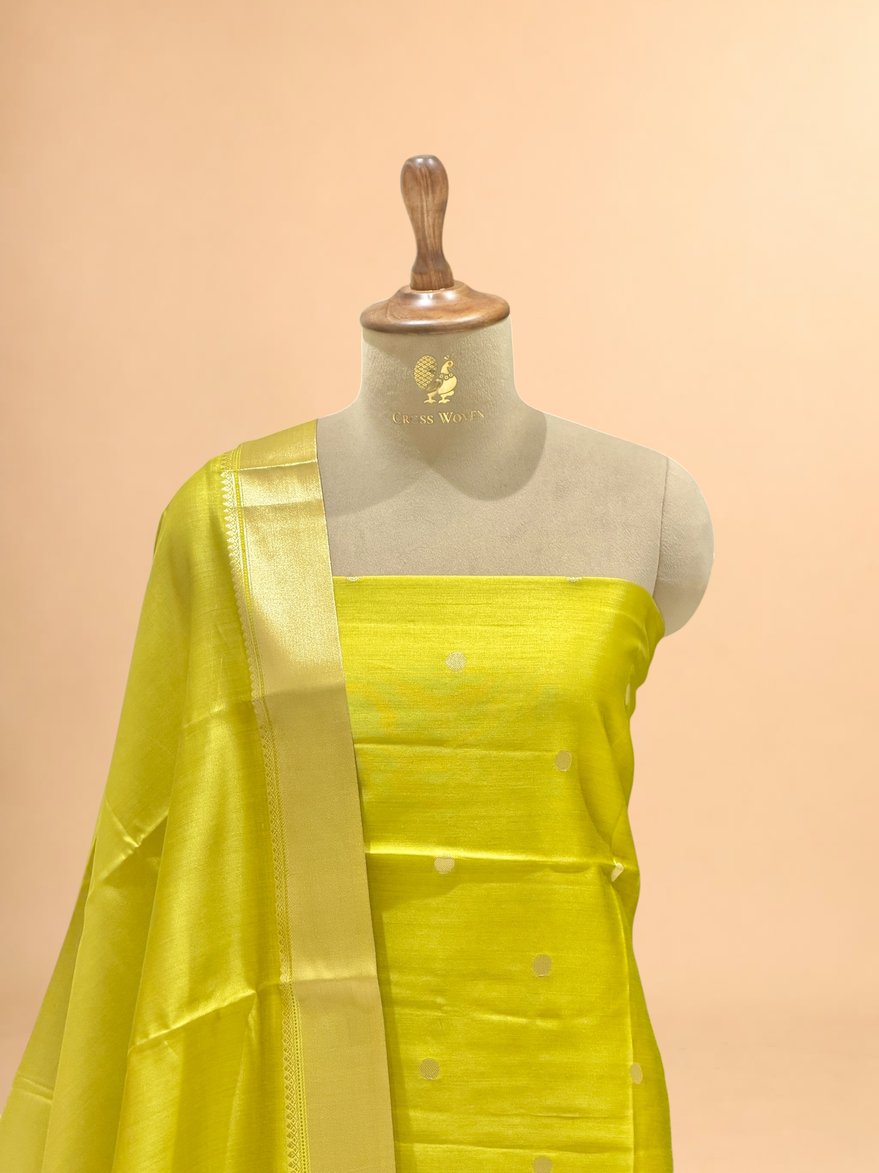 Lime Yellow Soft Silk Suit Set With Zari Border Dupatta