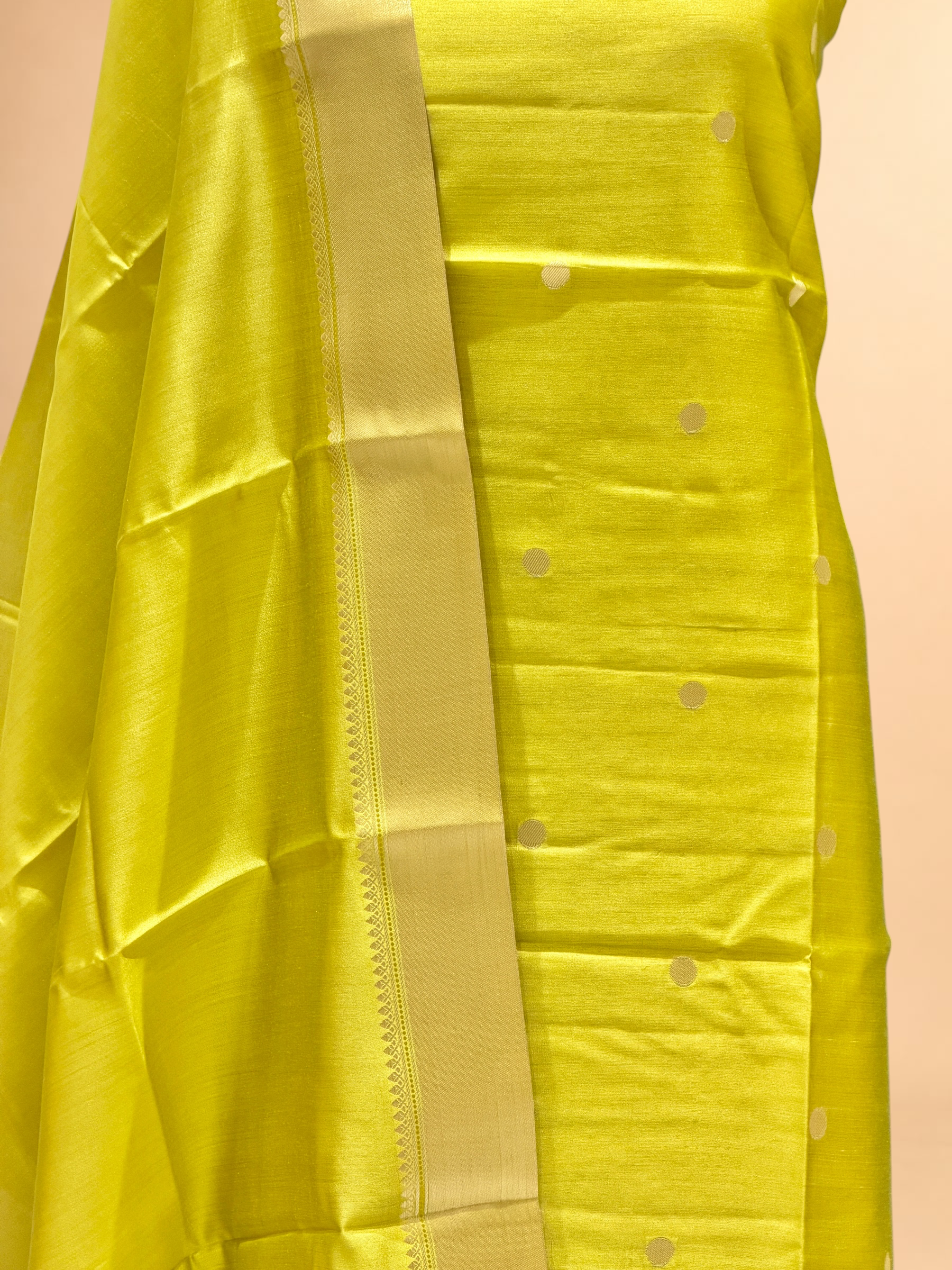 Lime Yellow Soft Silk Suit Set With Zari Border Dupatta