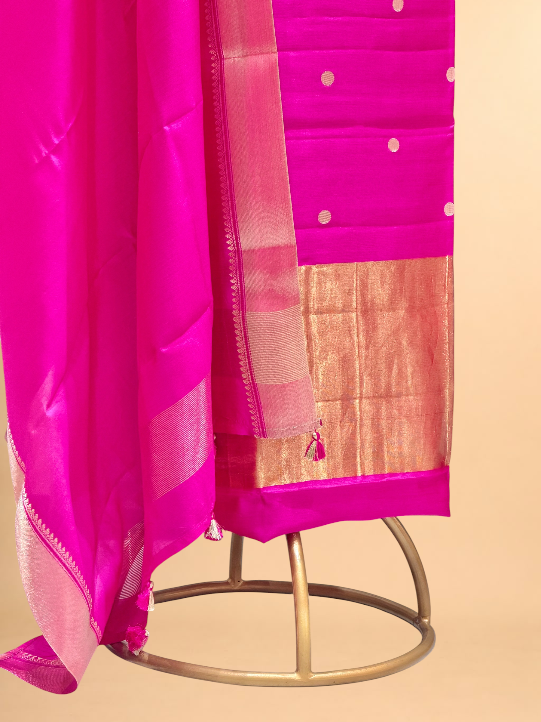 Rani Pink Soft Silk Suit Set With Zari Border Dupatta
