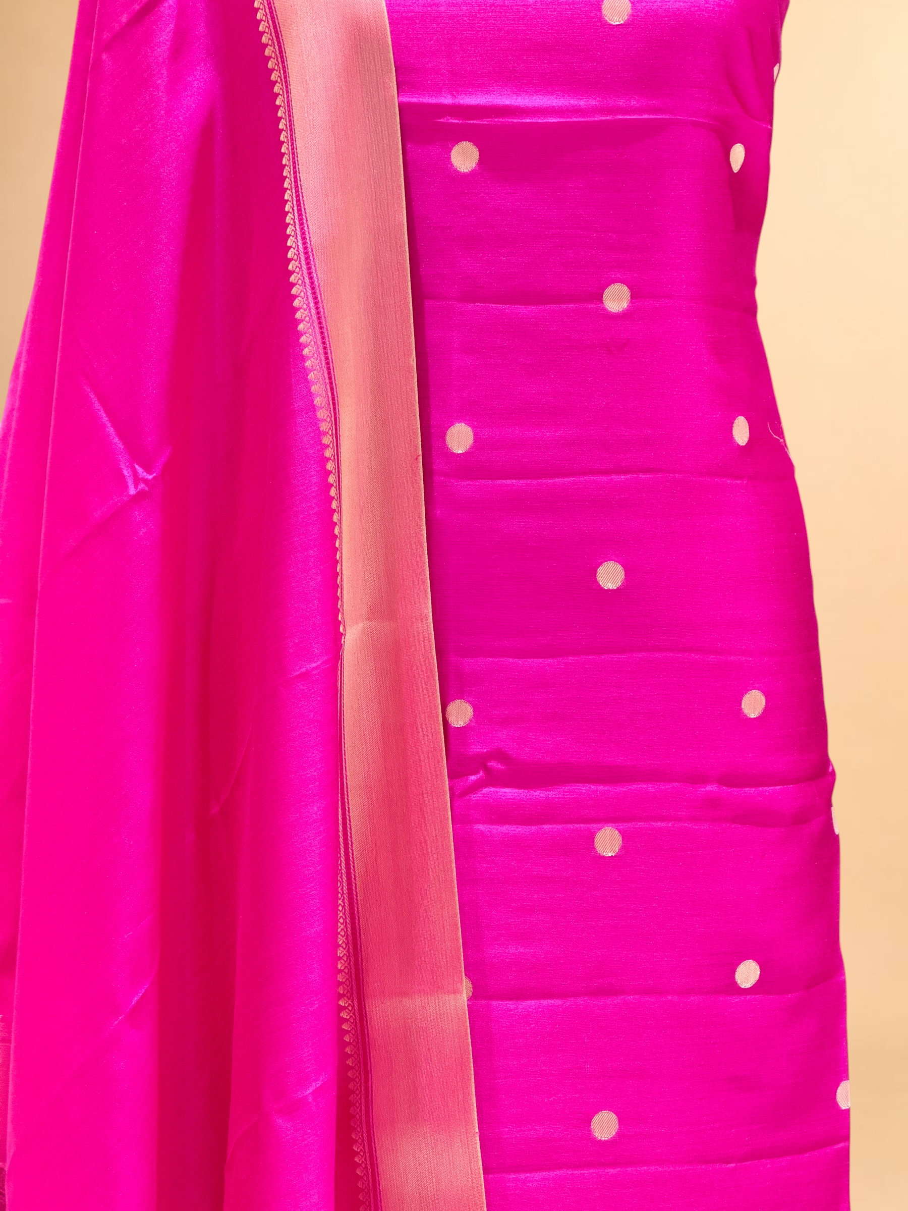 Rani Pink Soft Silk Suit Set With Zari Border Dupatta