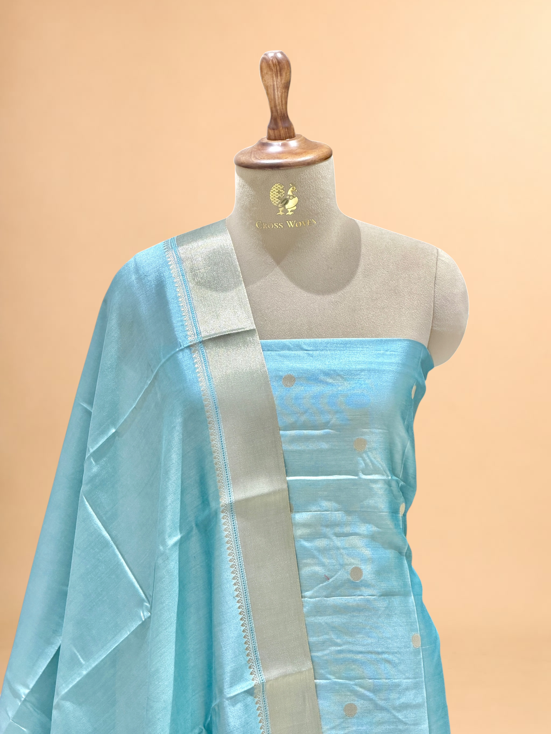 Powder Blue Soft Silk Suit Set With Zari Border Dupatta