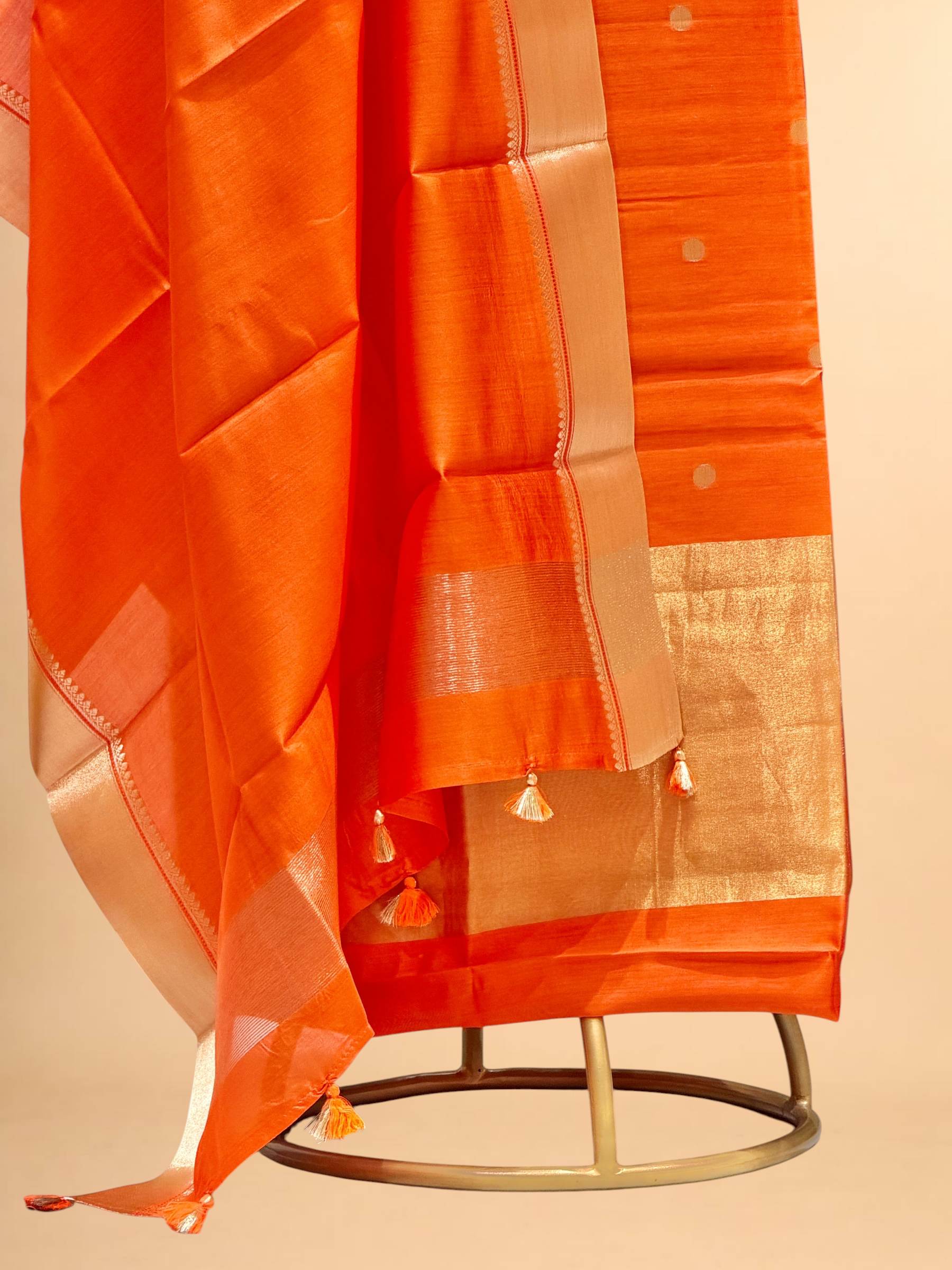 Orange Soft Silk Suit Set With Zari Border Dupatta