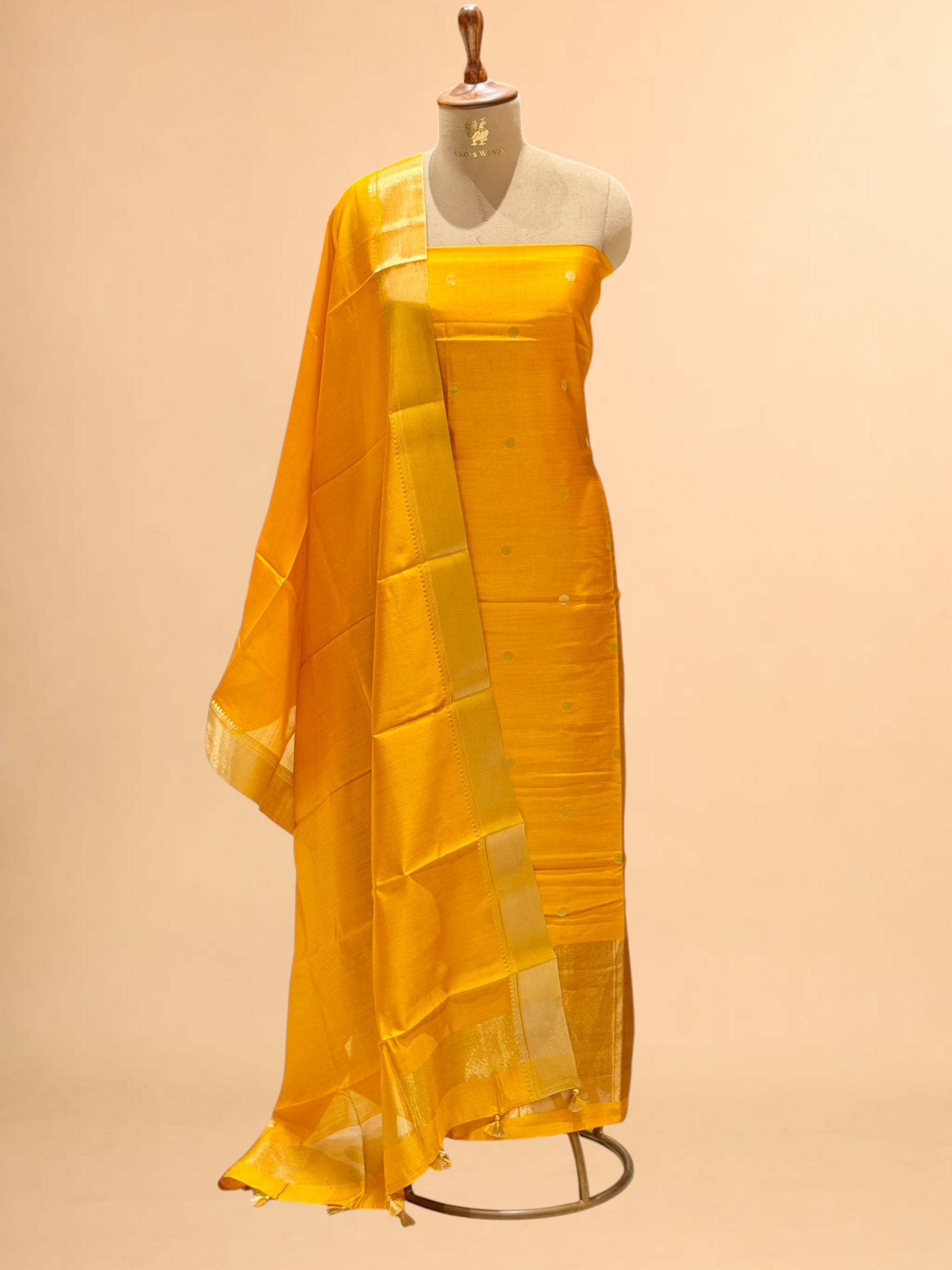 Mustard Yellow Soft Silk Suit Set With Zari Border Dupatta