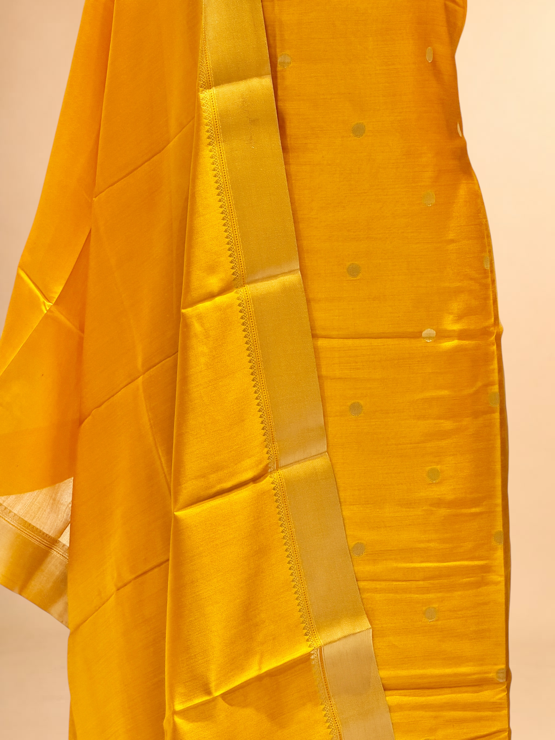 Mustard Yellow Soft Silk Suit Set With Zari Border Dupatta