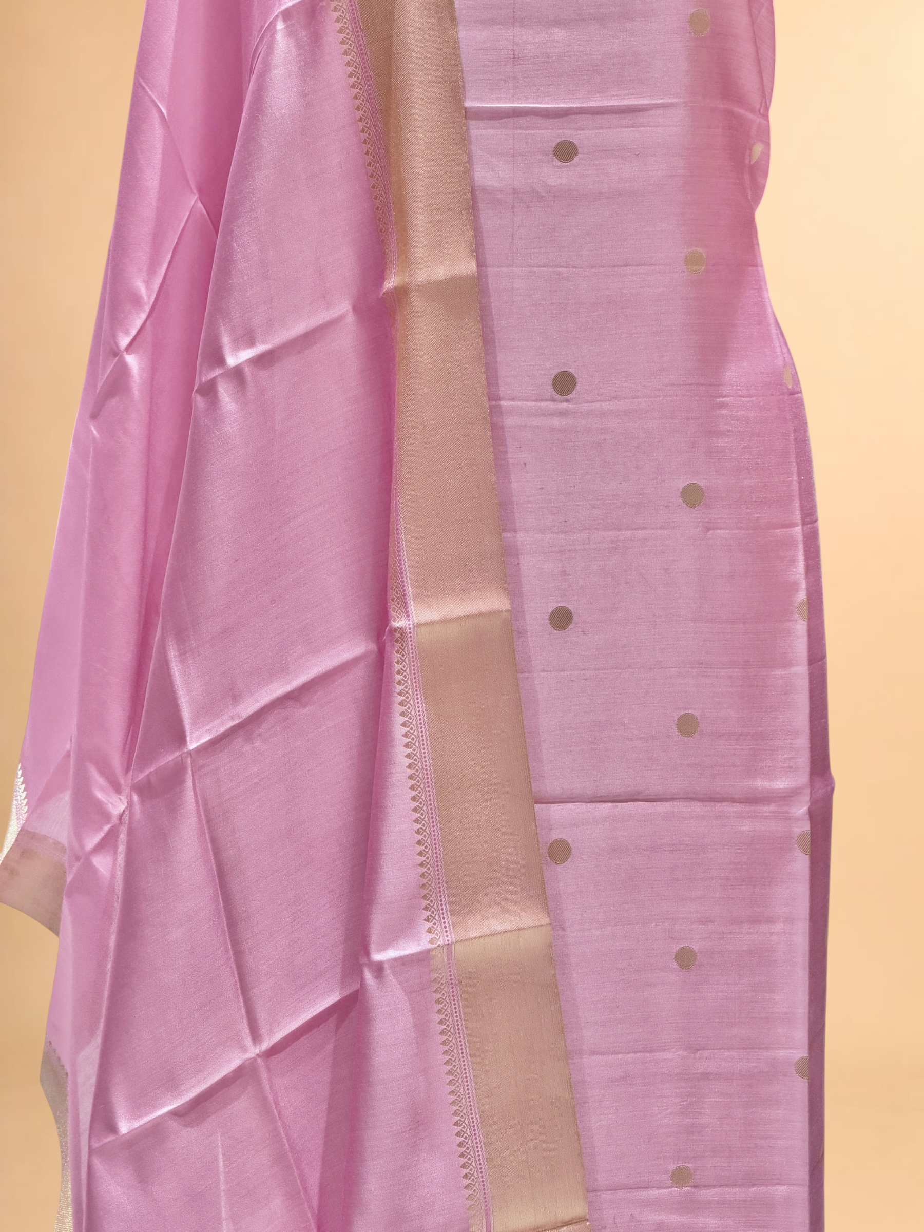 Pastel Pink Soft Silk Suit Set With Zari Border Dupatta