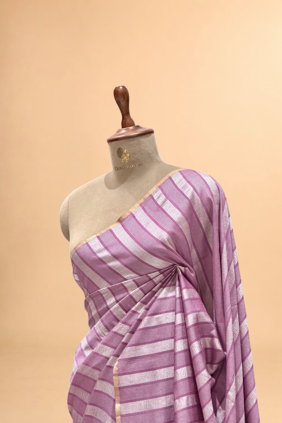Lavender Pure Munga Silk Saree with Tissue Stripes