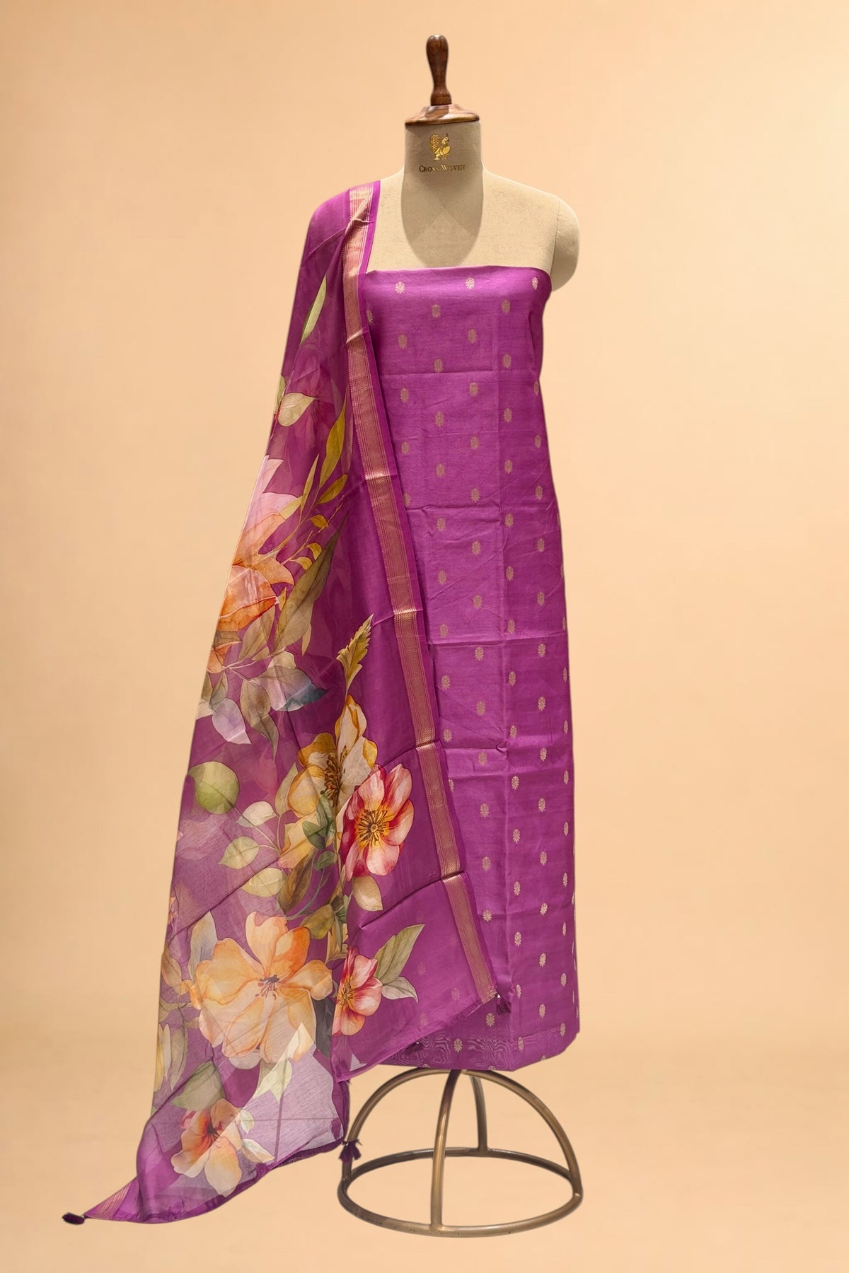 Mauve Purple Chanderi Silk Suit Set With Printed Dupatta