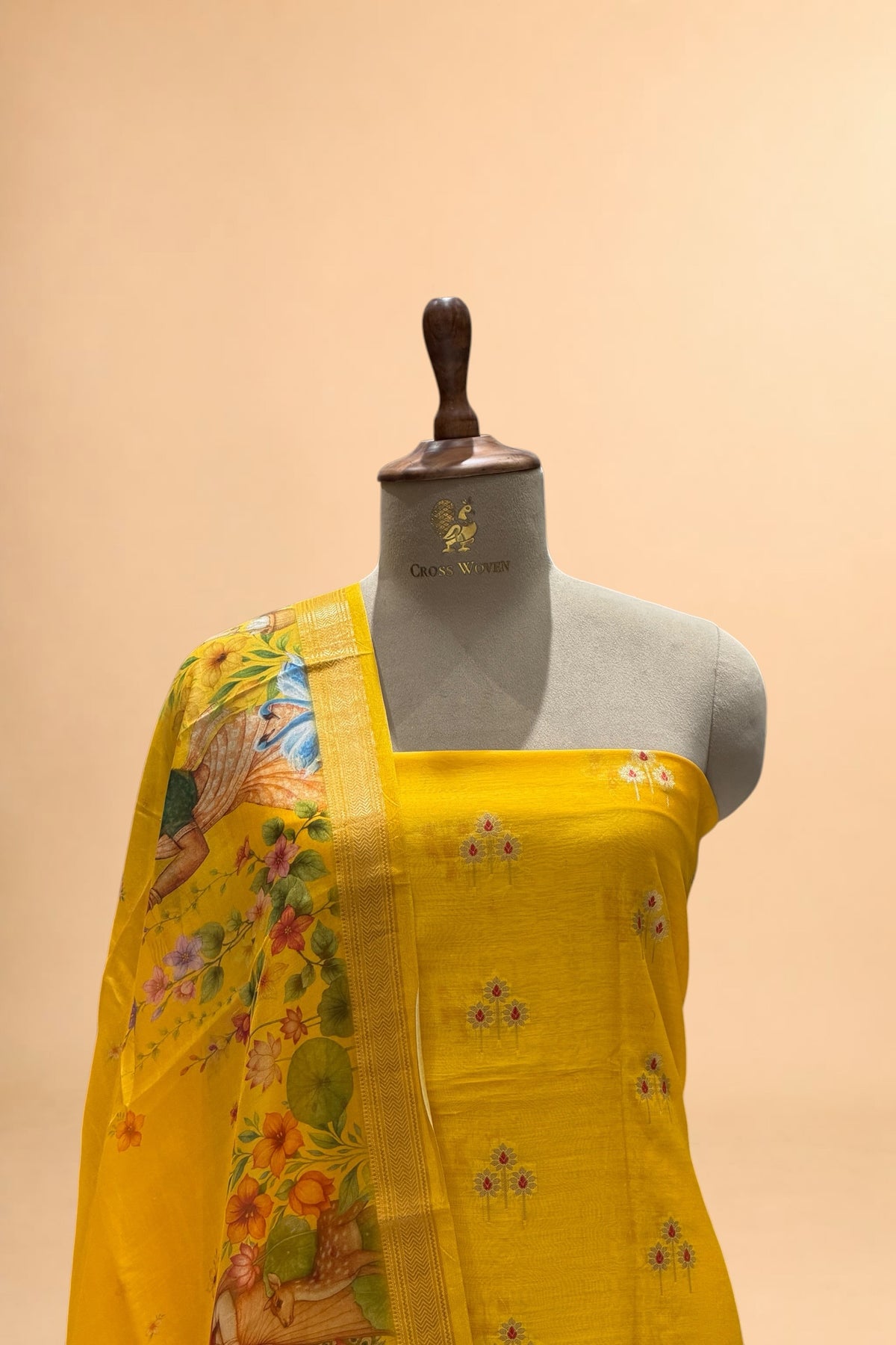 Mustard Yellow Chanderi Silk Suit Set With Printed Dupatta