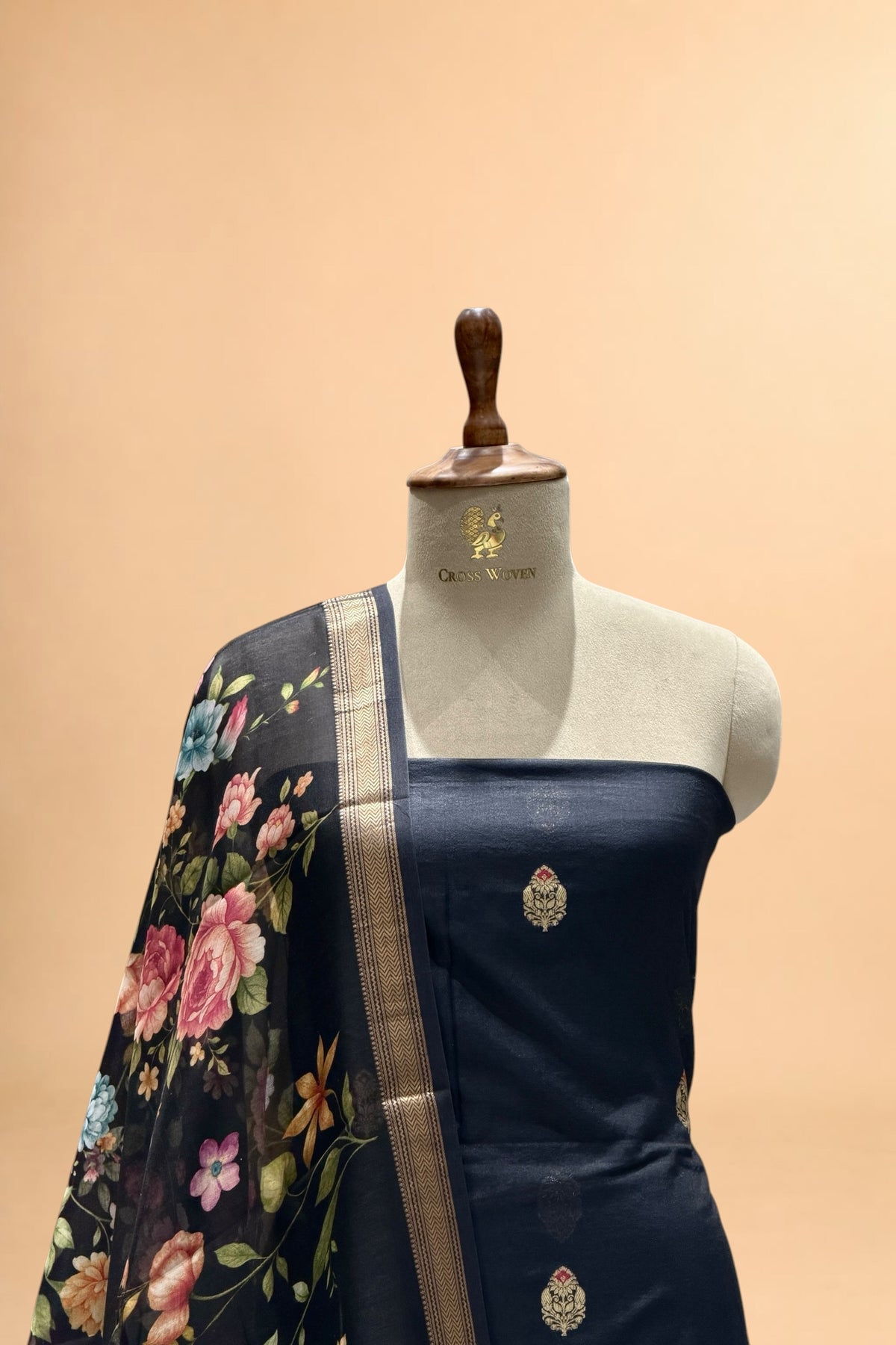 Black Chanderi Silk Suit Set With Printed Dupatta
