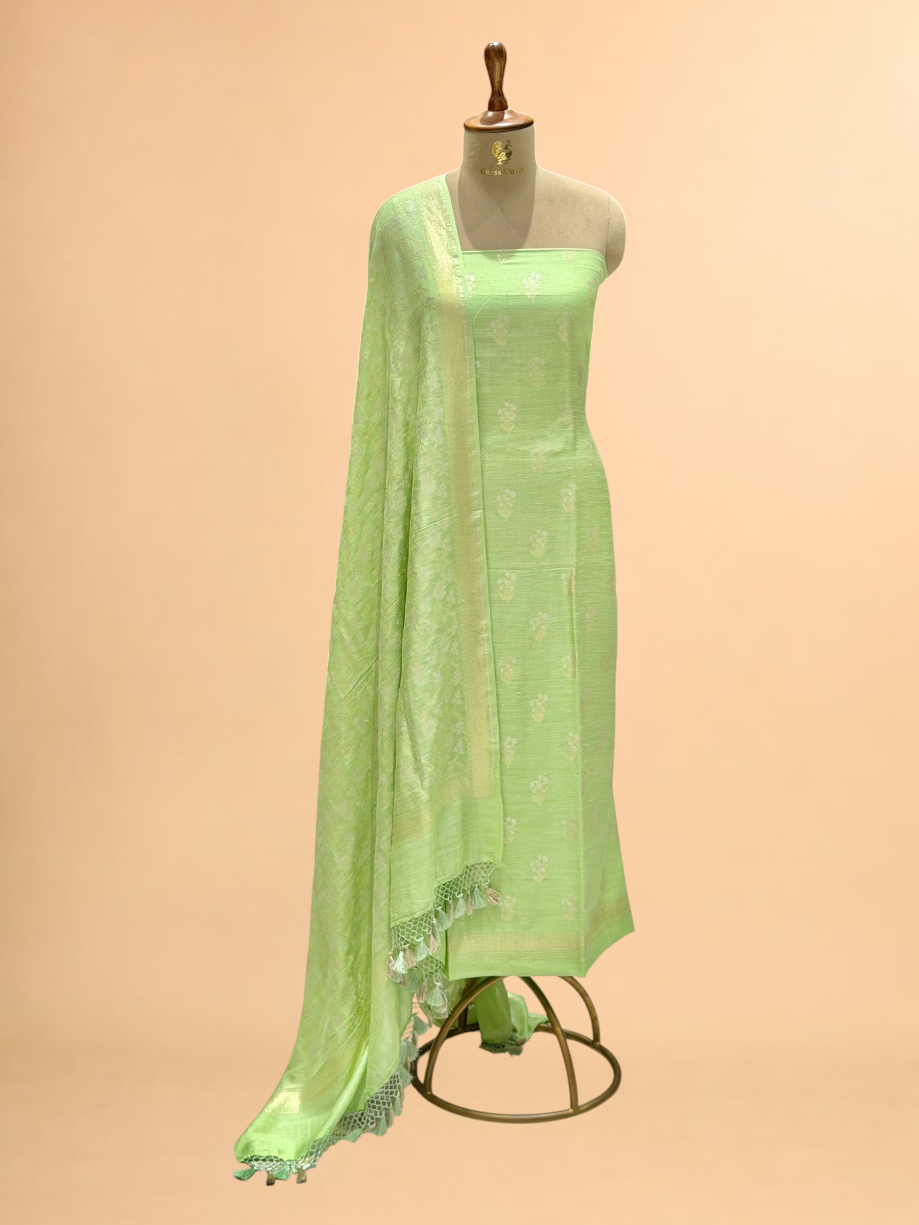 Pista Green Munga Silk Suit Set With Sona-Rupa Dupatta