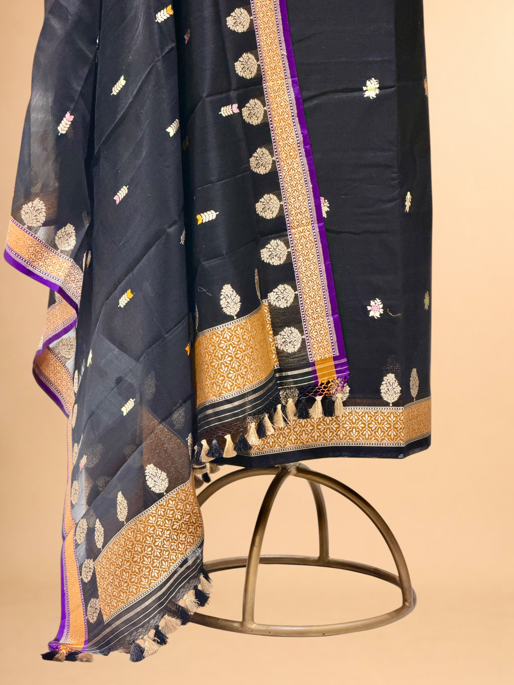 Black Premium Cotton Banarasi Suit With Meenakari Floral Motif
