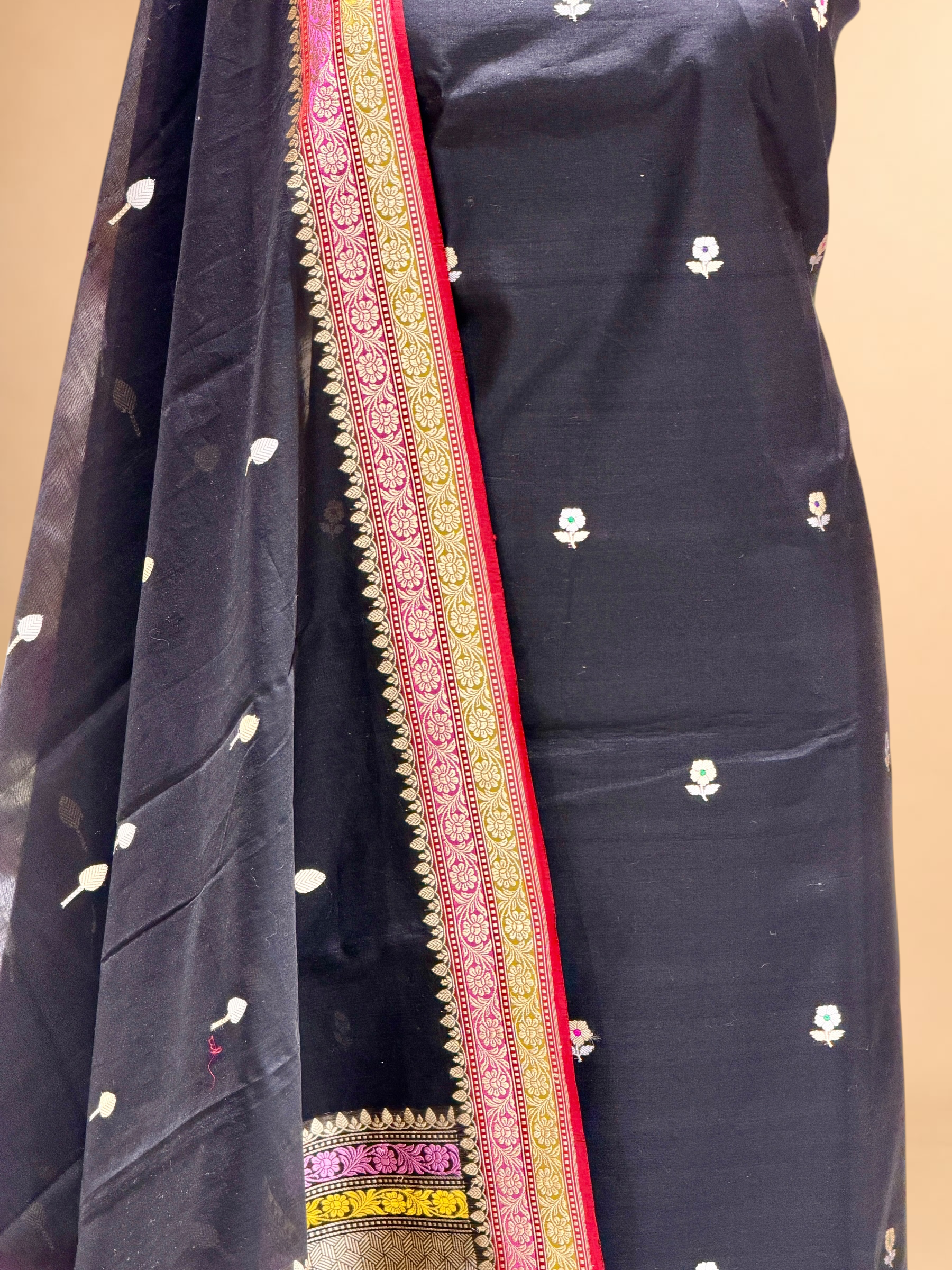 Black Premium Cotton Banarasi Suit With Meenakari Floral Motif
