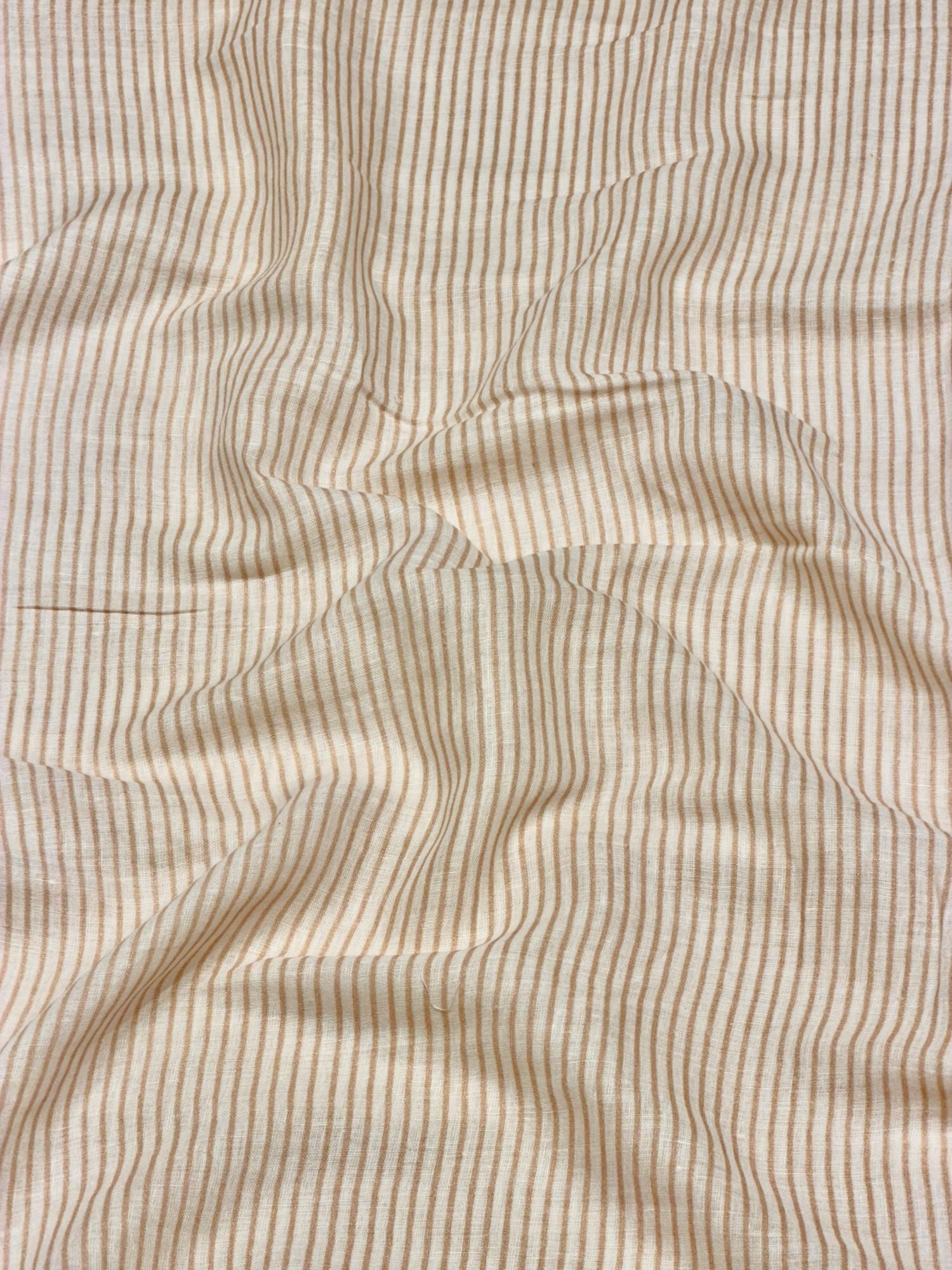 Almond Beige & Ivory Striped Linen Fabric