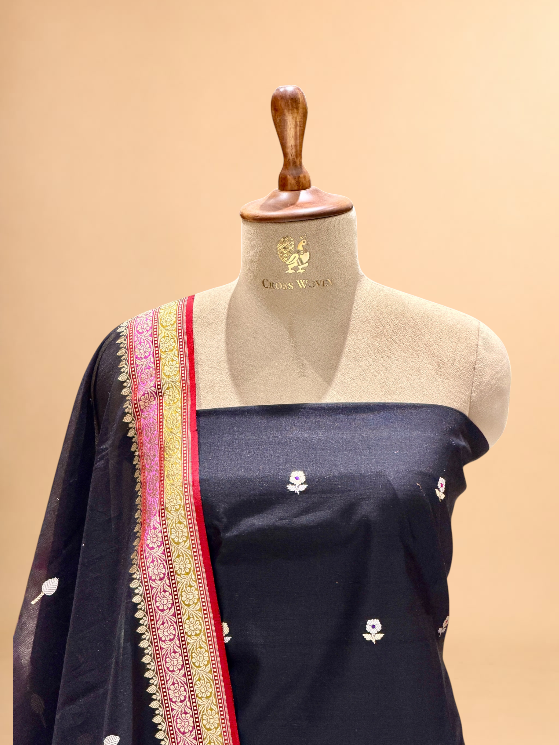 Black Premium Cotton Banarasi Suit With Meenakari Floral Motif
